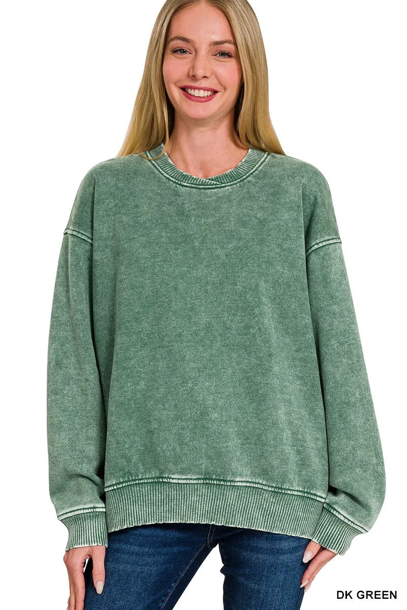 Acid Wash Oversized Fleece Pullover | ZENANA - Final Sale