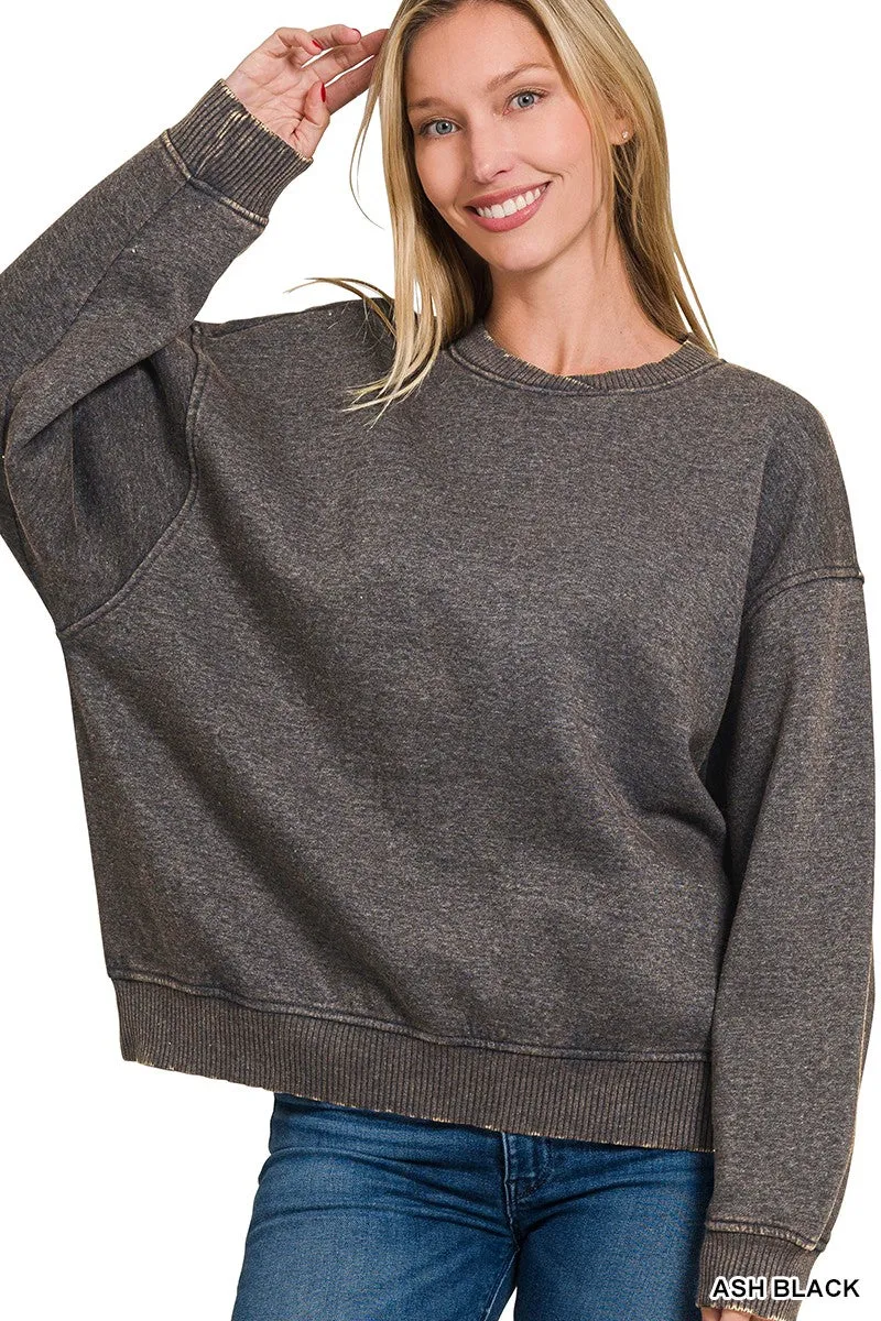 Acid Wash Oversized Fleece Pullover | ZENANA - Final Sale