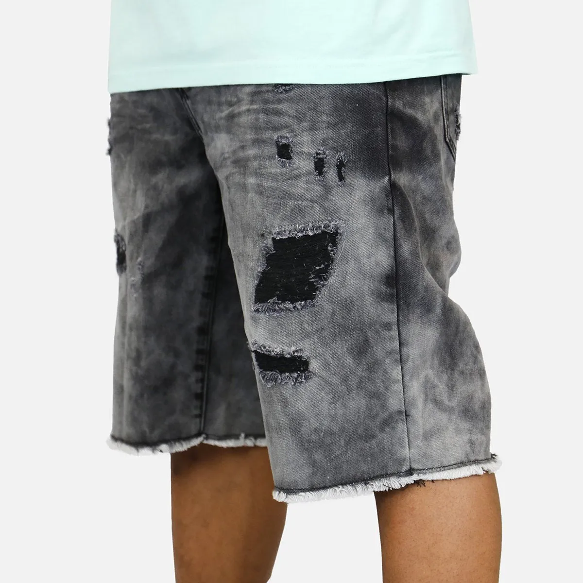 ACID WASH RIP DENIM SHORTS