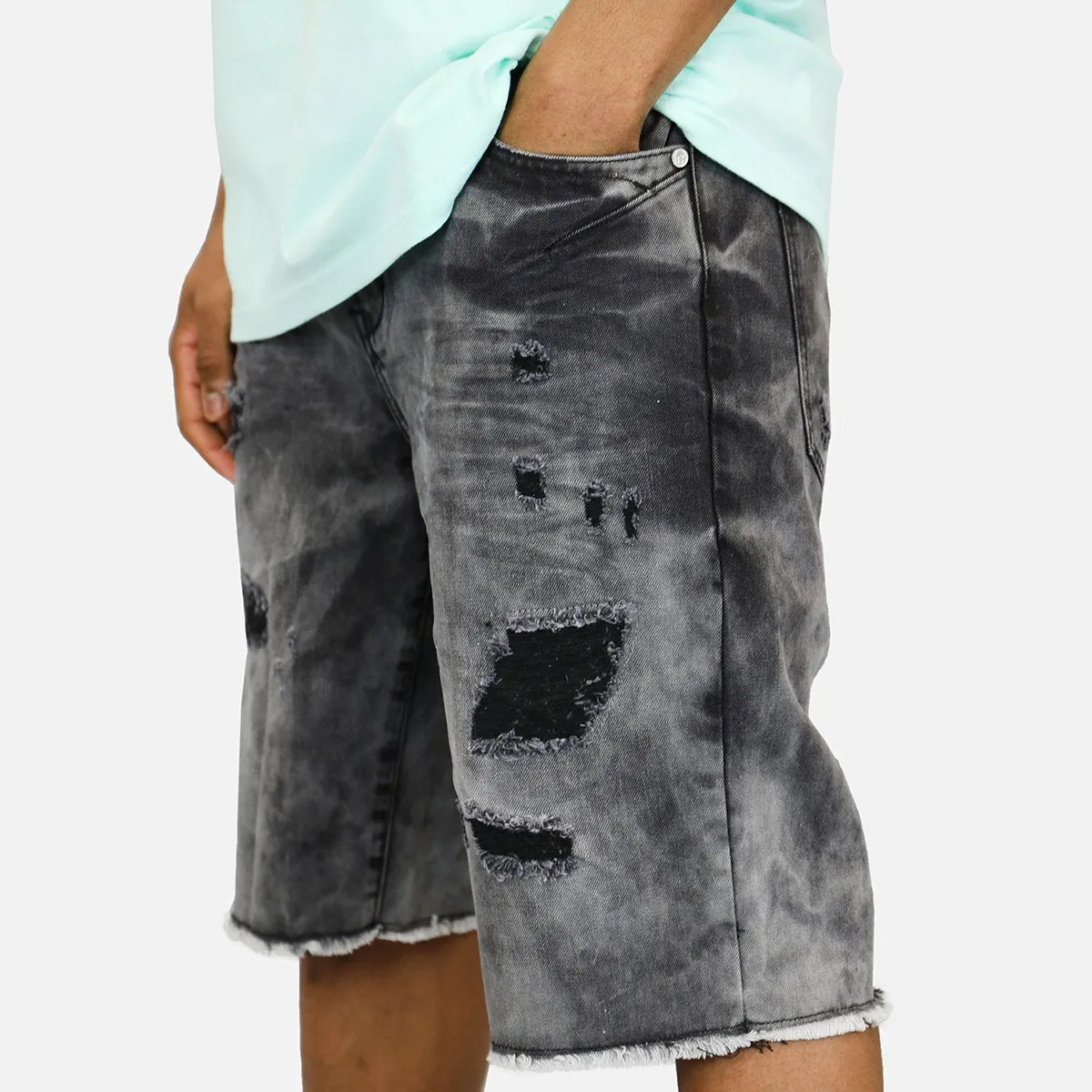 ACID WASH RIP DENIM SHORTS