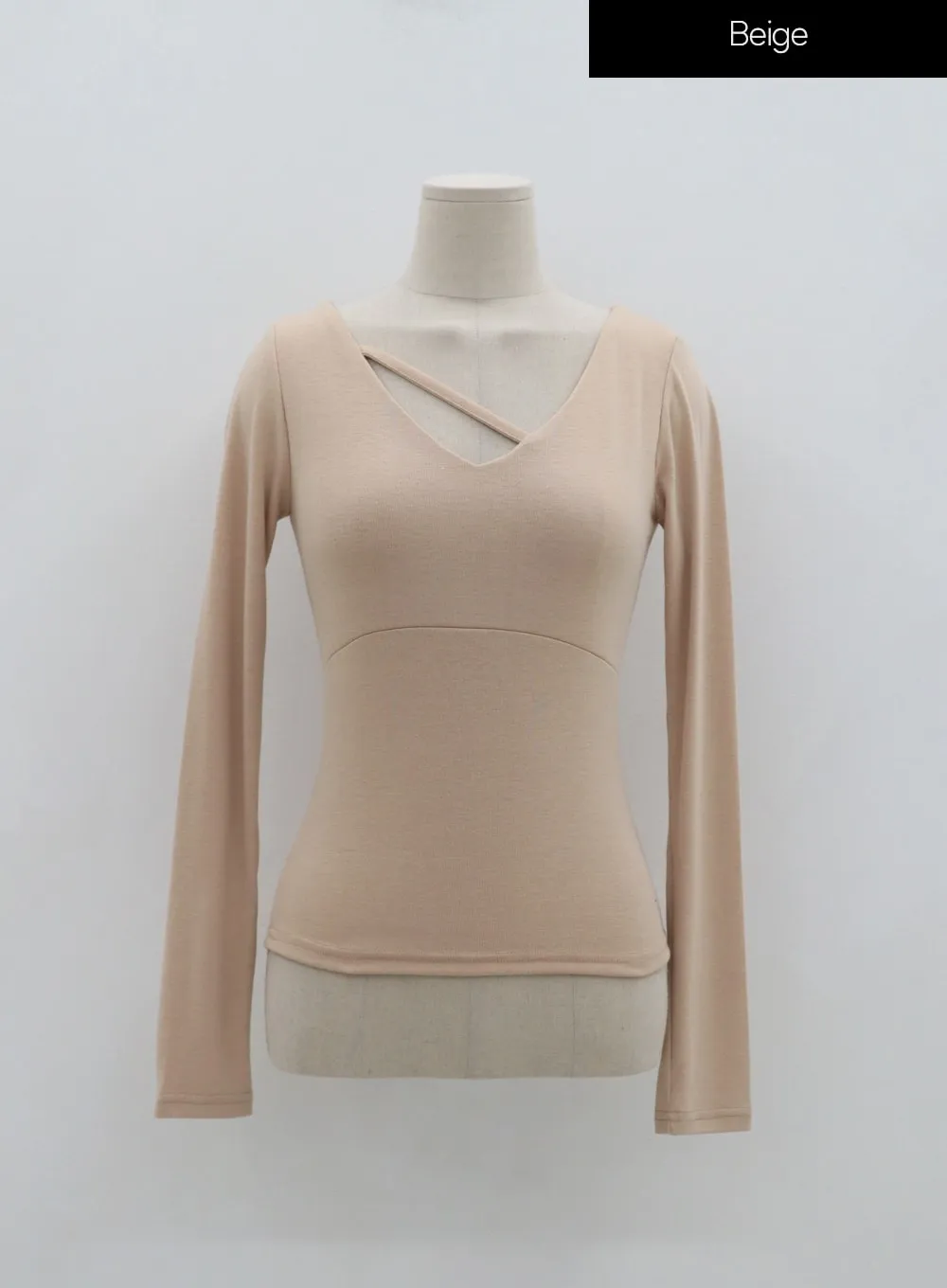 Asymmetric Neck Line Strap Long Sleeve T-Shirt IC15