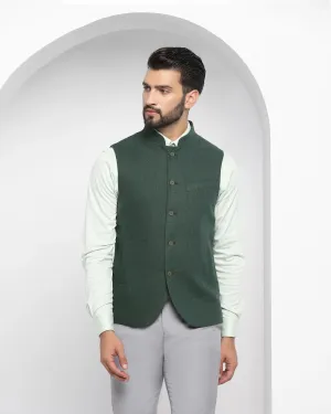 Dark Green Textured Bandhgala Casual Waistcoat - Hades