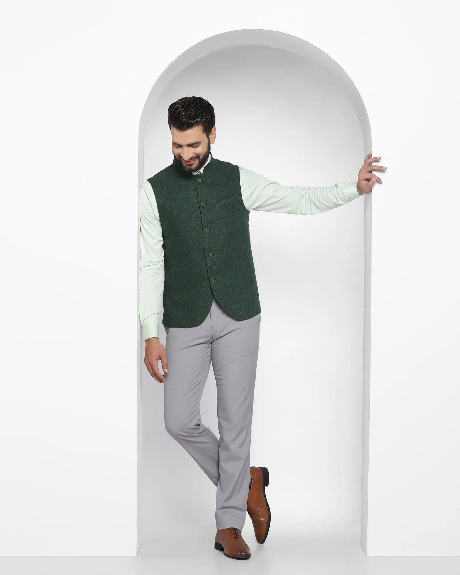 Dark Green Textured Bandhgala Casual Waistcoat - Hades