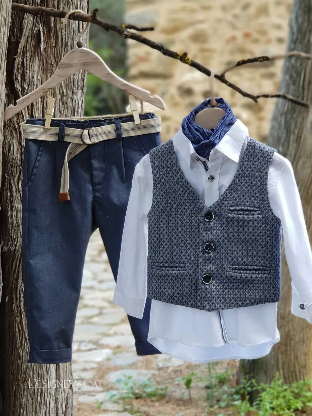 Baptism Outfit for boy set 6pcs - MATHIEU Blue