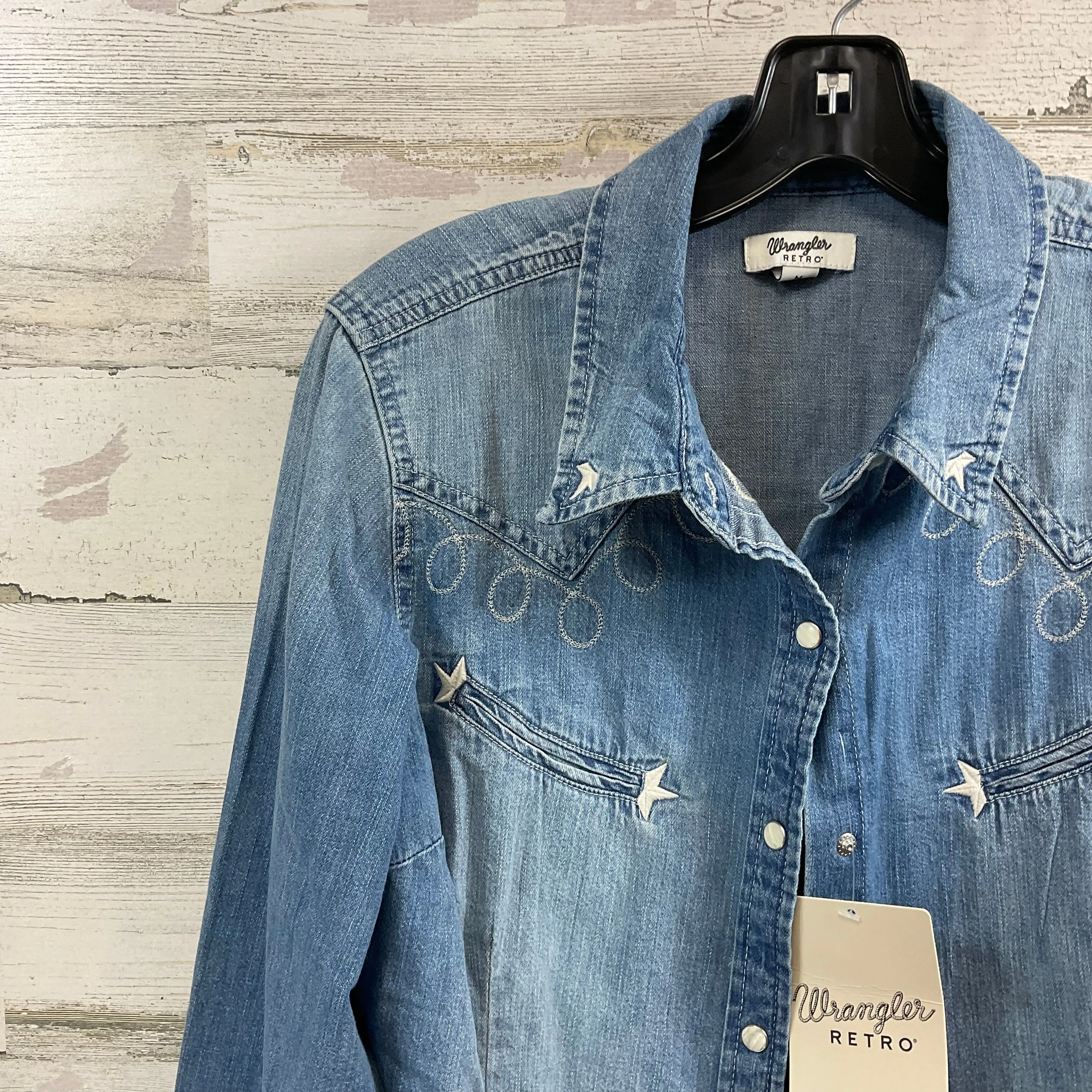 Blouse Long Sleeve By Wrangler In Blue Denim, Size: M