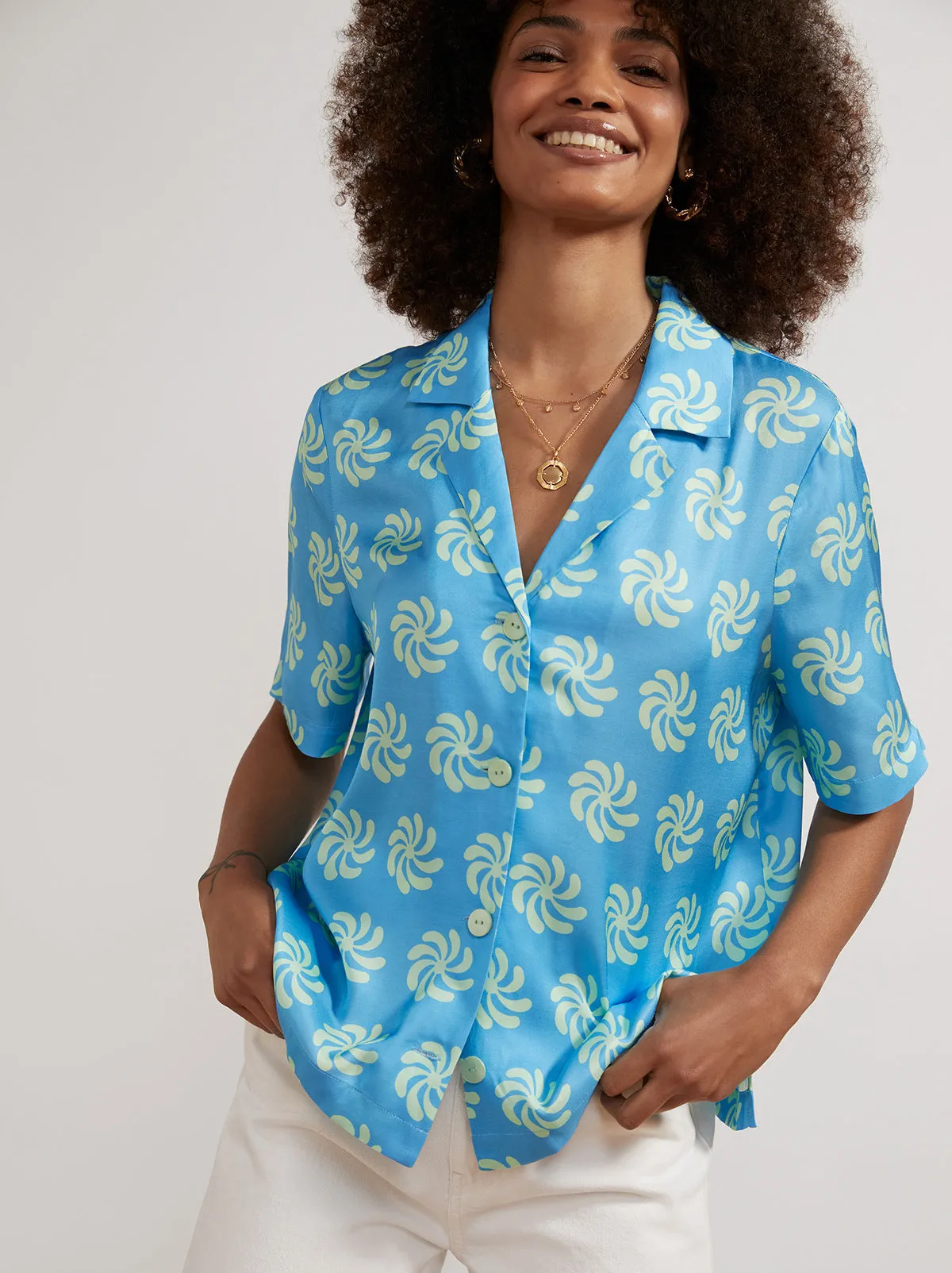 Cammy Blue Geo Floral Top