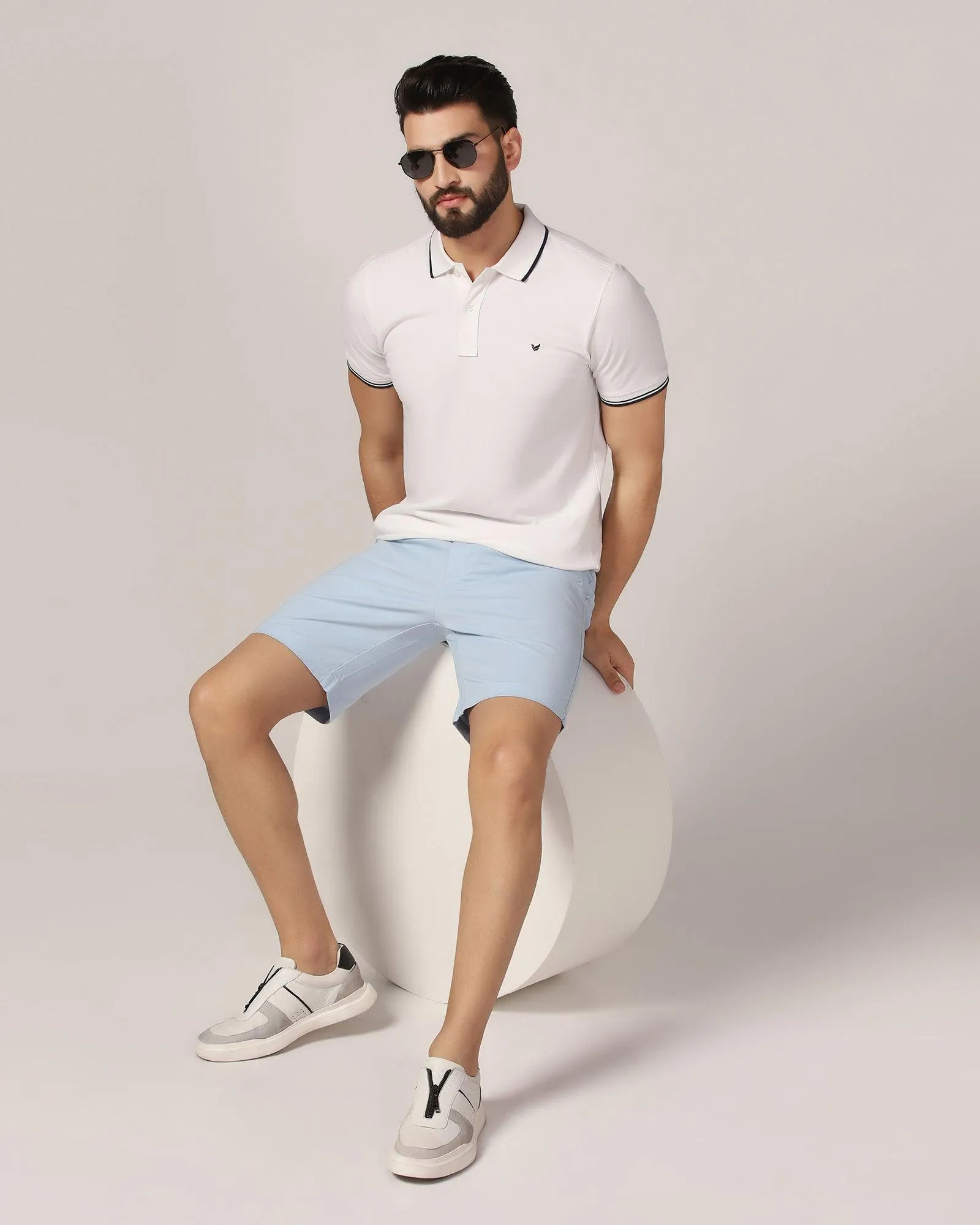 Casual Light Blue Solid Shorts - Frank