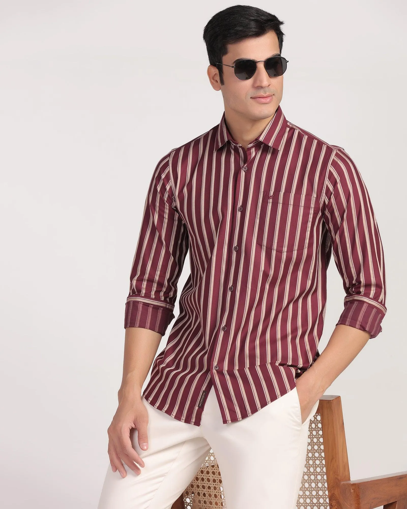 Casual Maroon Stripe Shirt - Vegas