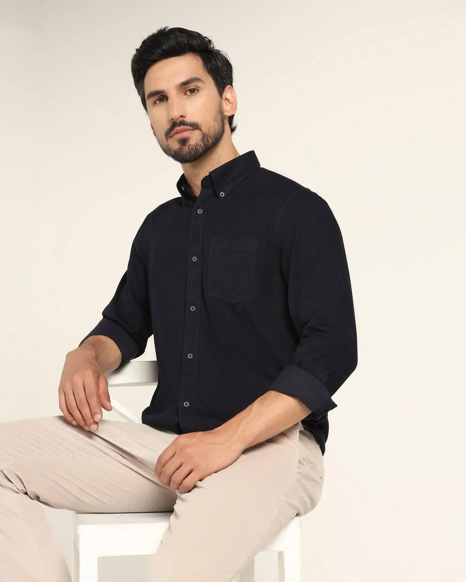 Casual Navy Solid Shirt - Jenga