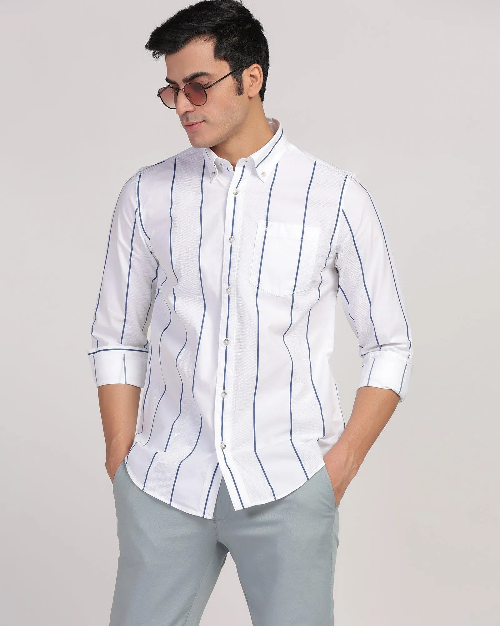 Casual White Stripe Shirt - Dustin