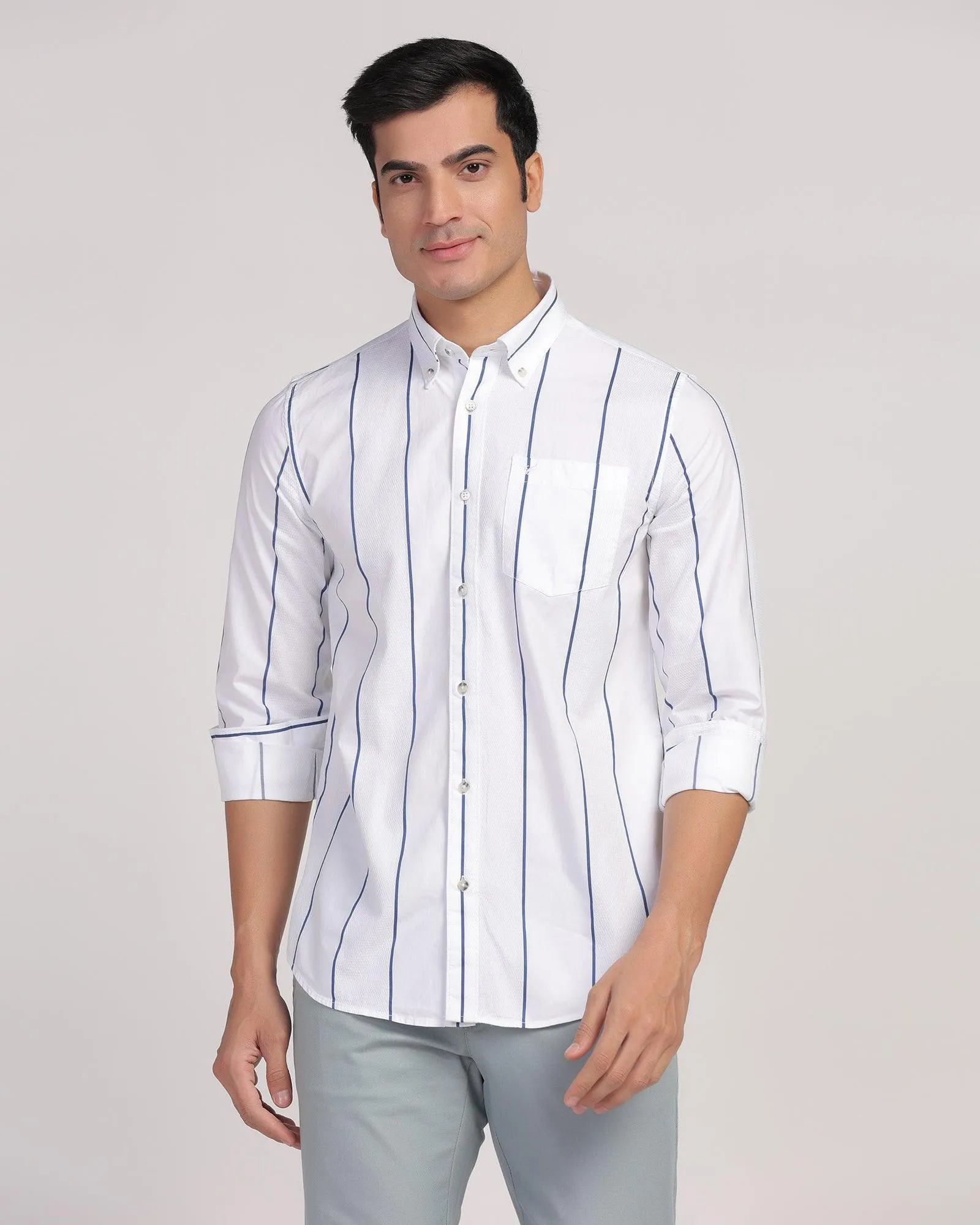 Casual White Stripe Shirt - Dustin