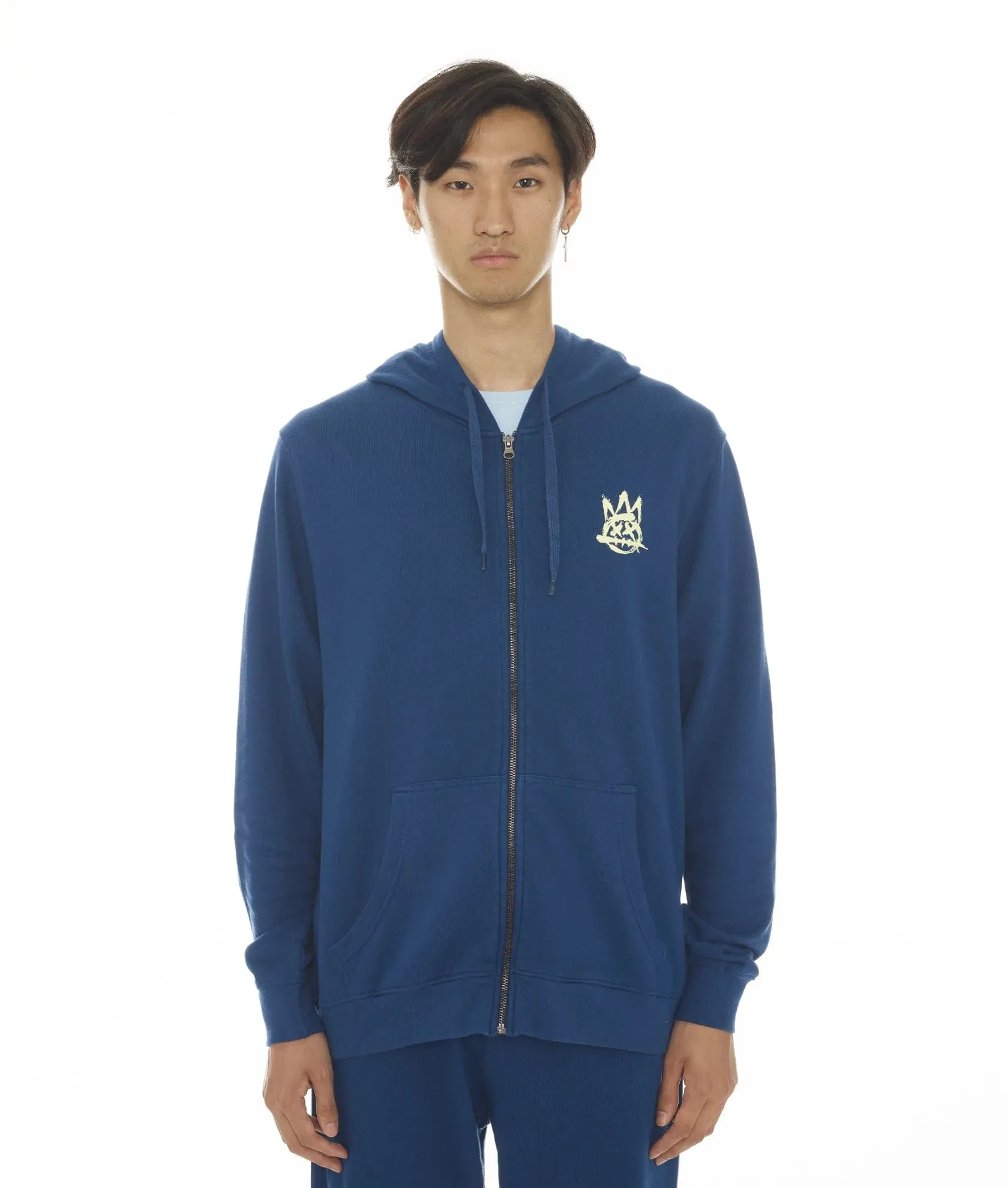 Cult Of Individuality - "French Terry" Zip Hooded Sweatshirt (Cobalt) - Cotton Full Zip Lightweight