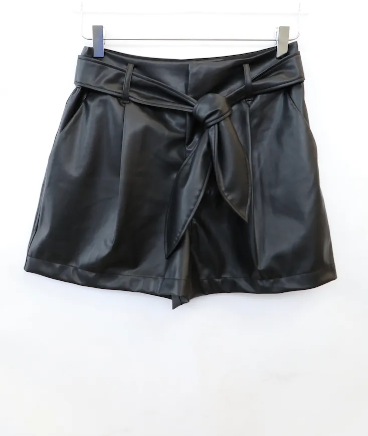 David Lerner - Lexi High-Waisted Pleated Short w/ Belt in Black