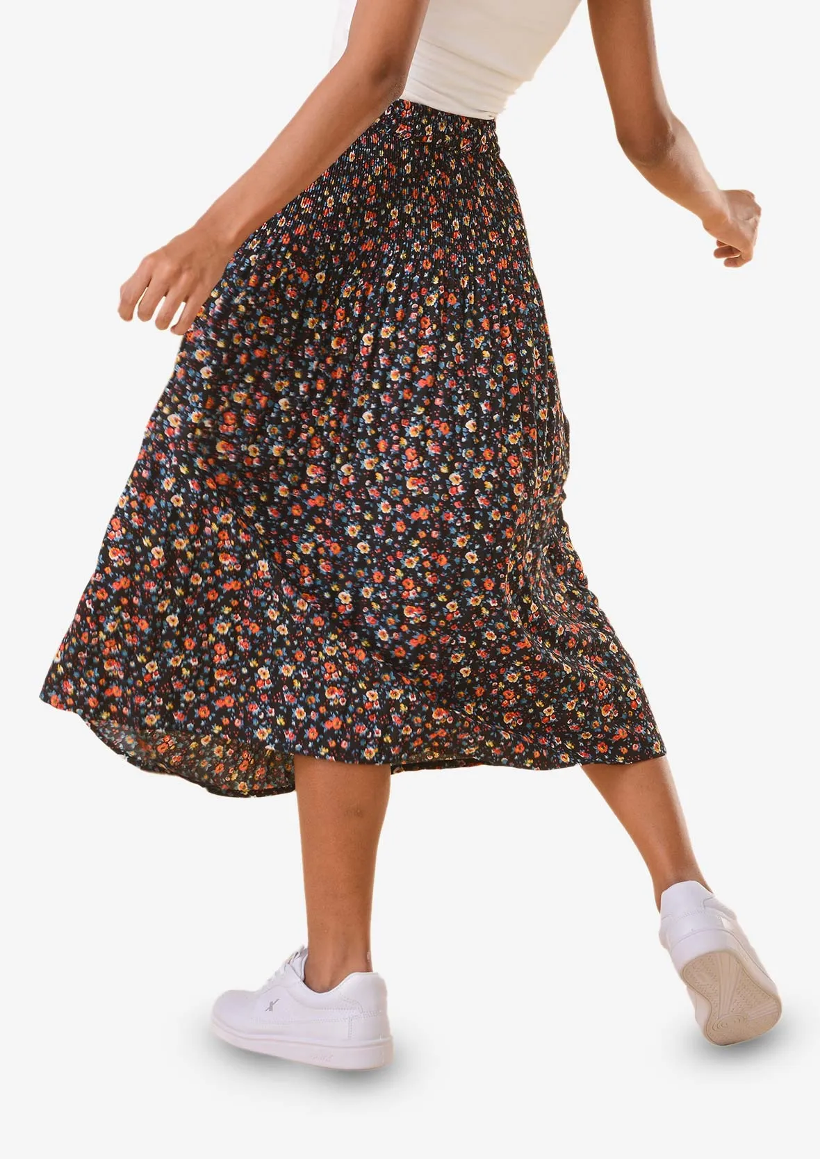 Elasticated Printed Midi Skirt