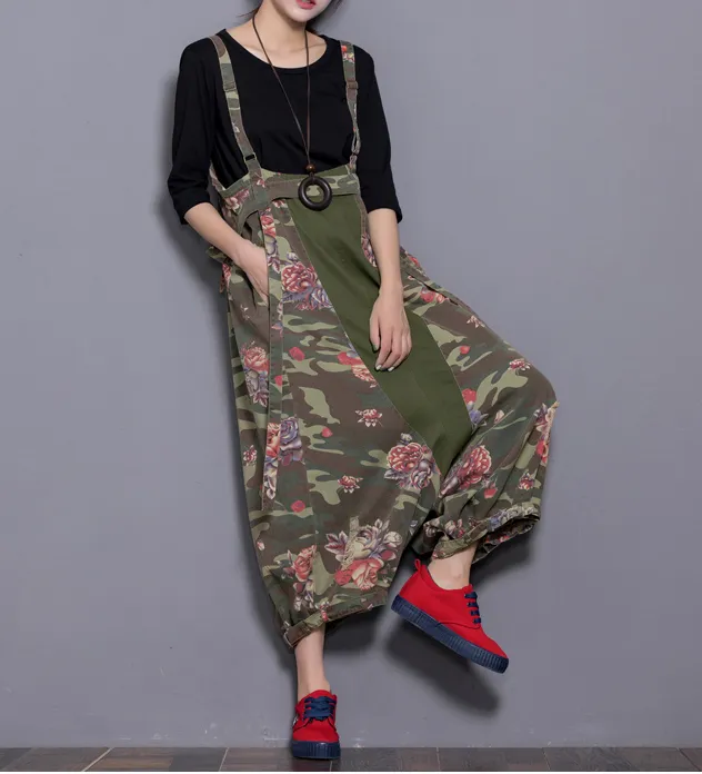 Floral Loose Denim Casual Spring Denim Overall Women JumpsuitsQY15