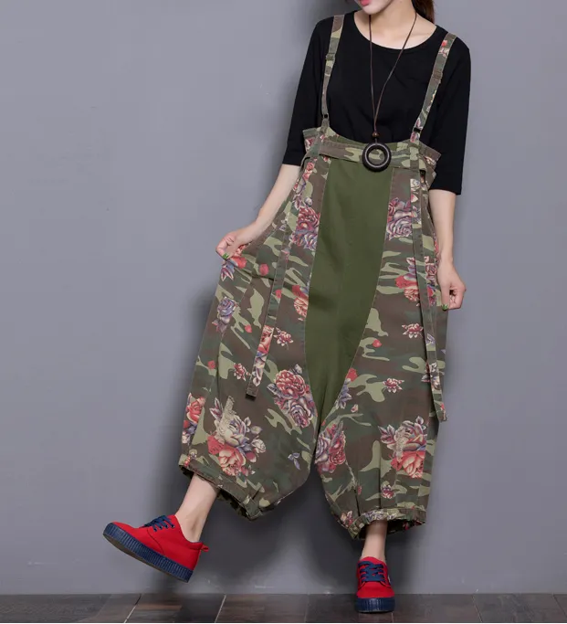 Floral Loose Denim Casual Spring Denim Overall Women JumpsuitsQY15