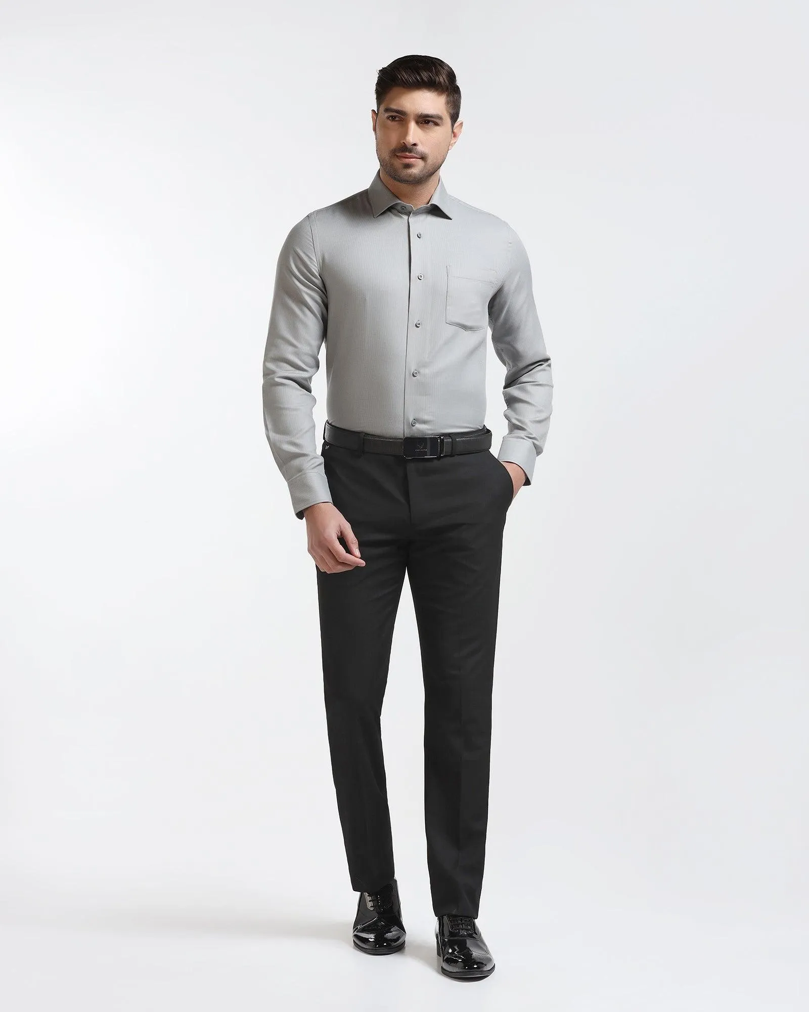 Formal Grey Textured Shirt - Stran