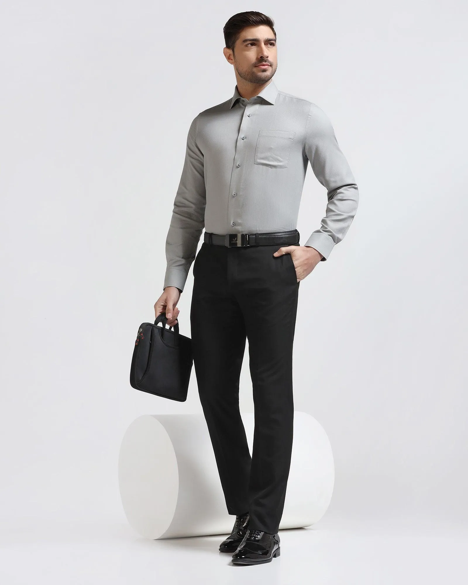 Formal Grey Textured Shirt - Stran