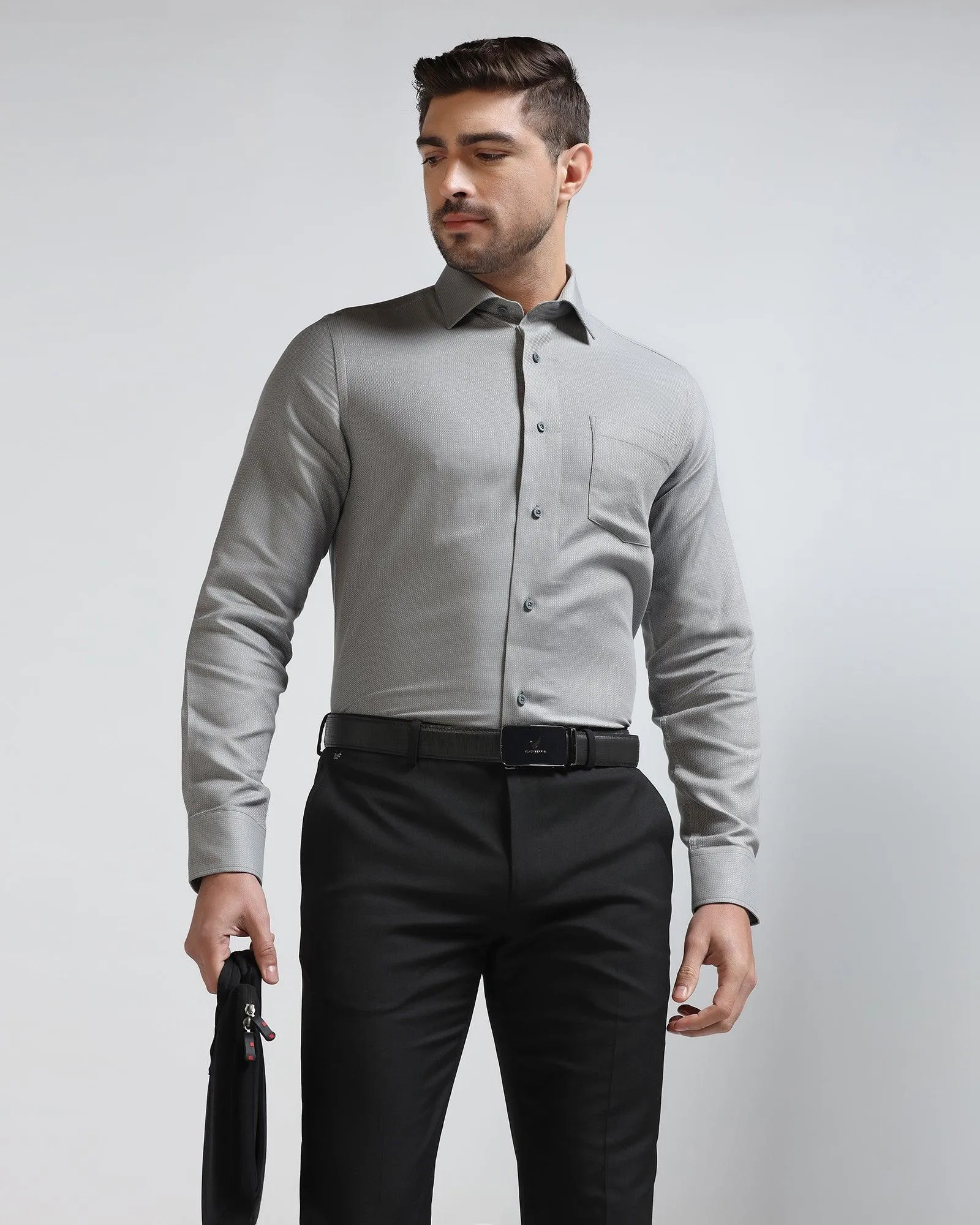 Formal Grey Textured Shirt - Stran