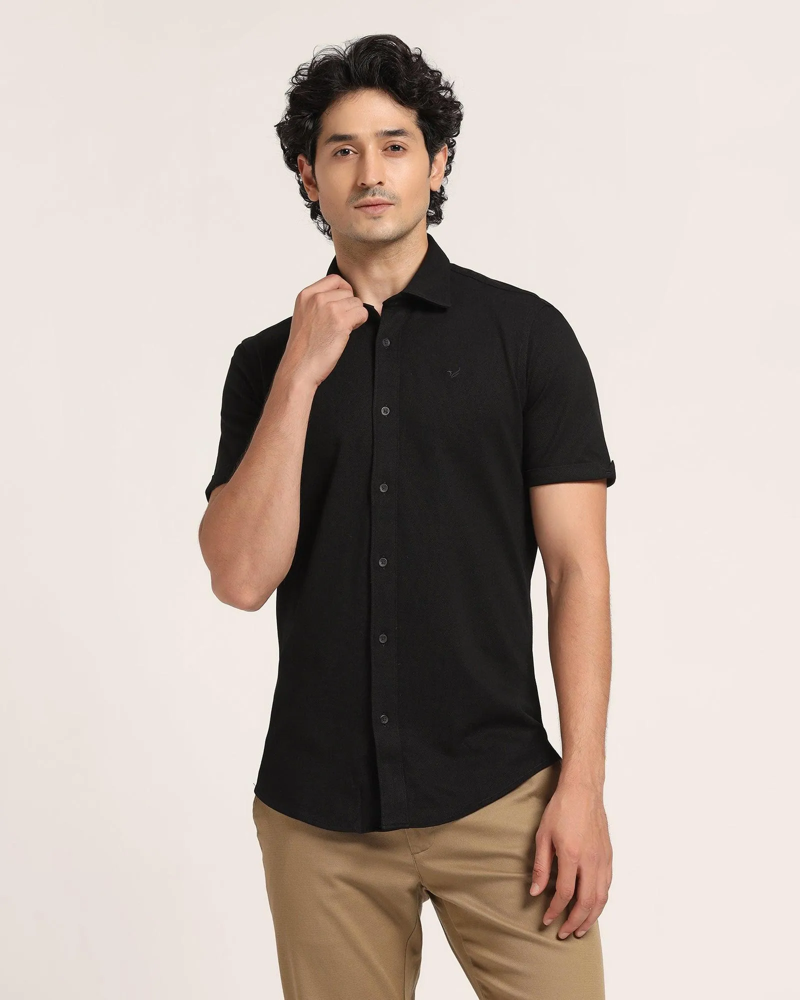 Formal Half Sleeve Black Solid Shirt - Pareto