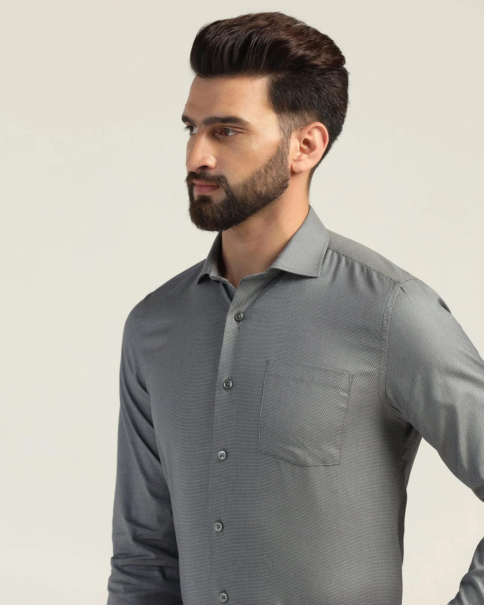 Formal Olive Textured Shirt - Oyster