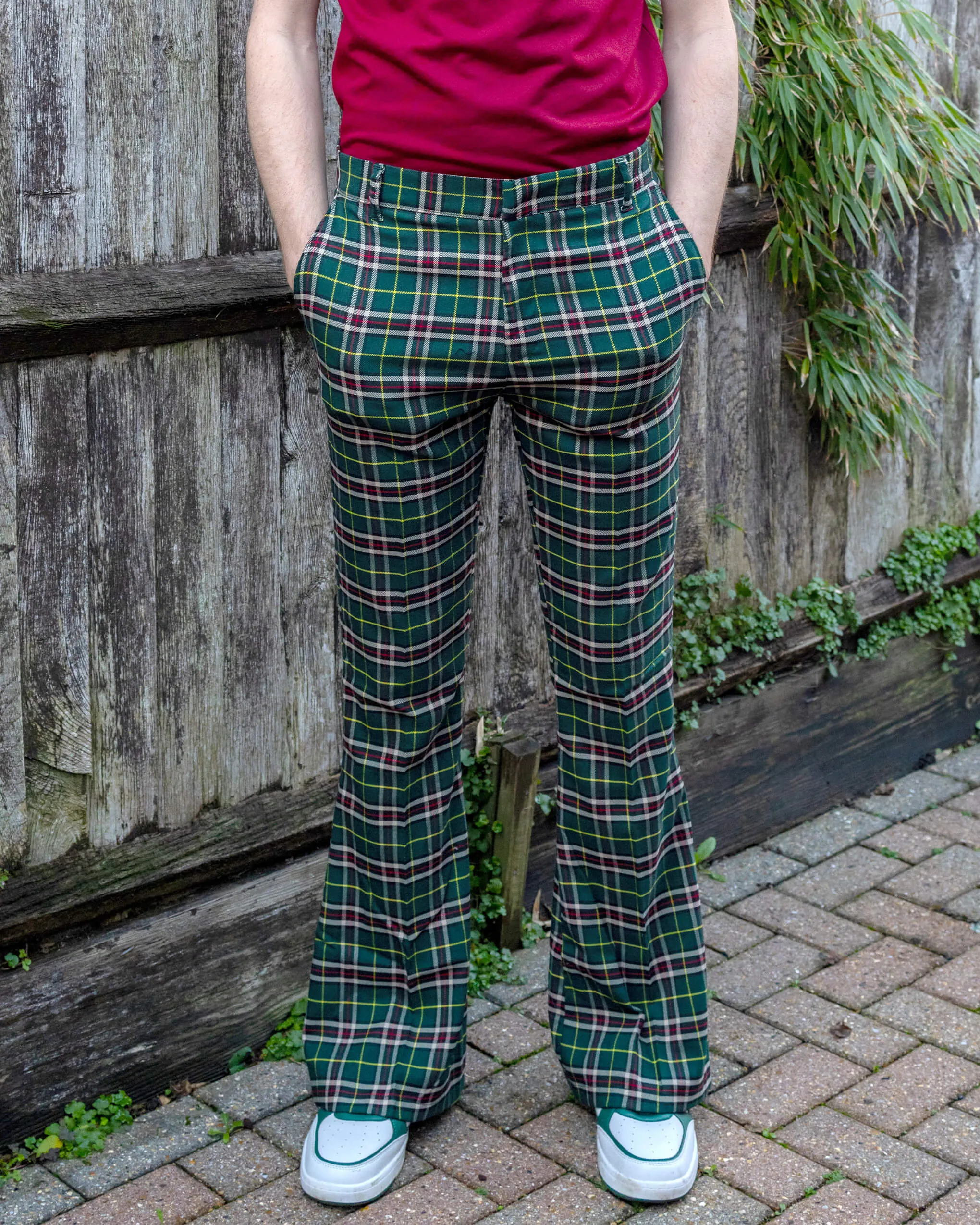 Green Tartan Plaid Bell Bottom Slacks