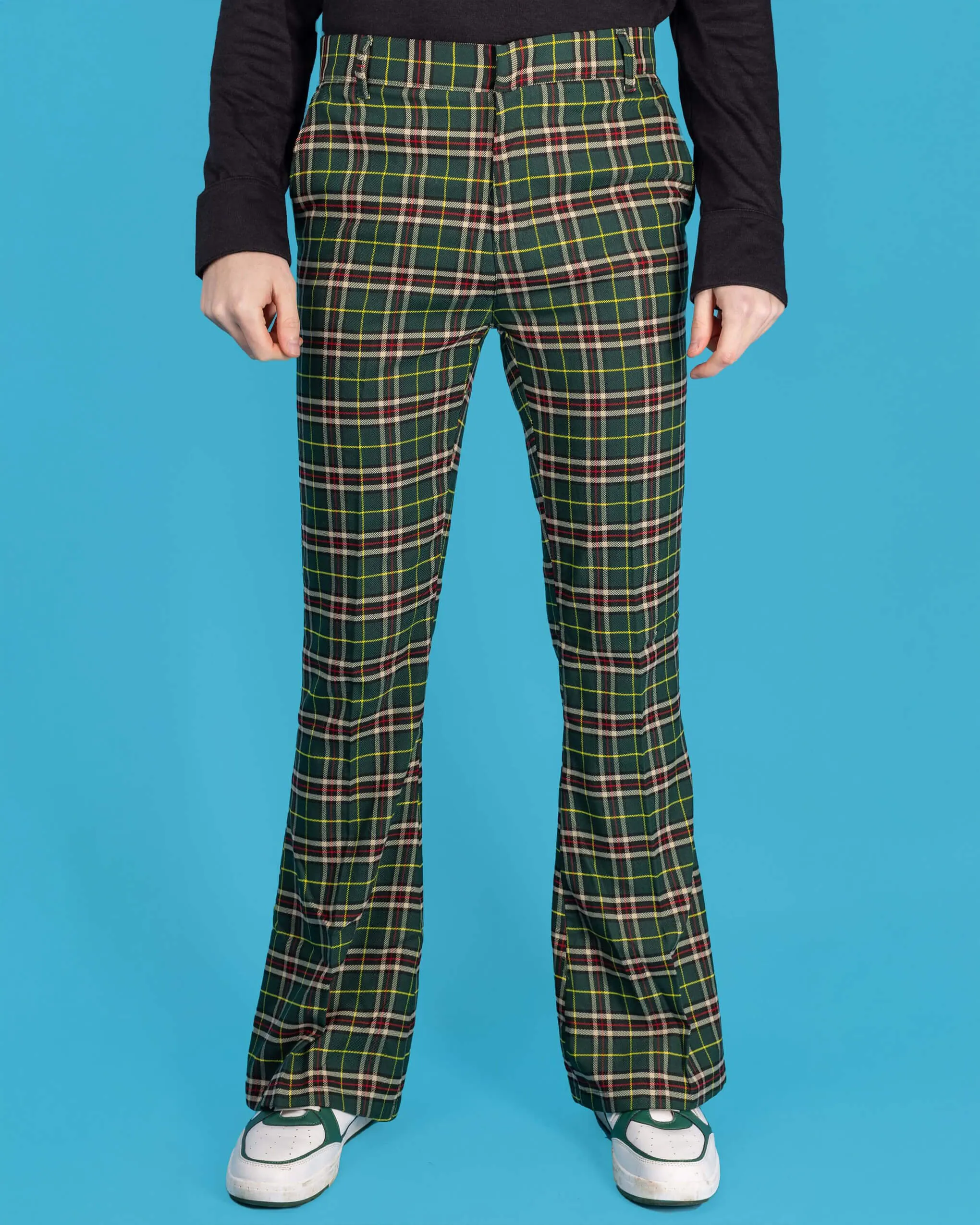 Green Tartan Plaid Bell Bottom Slacks