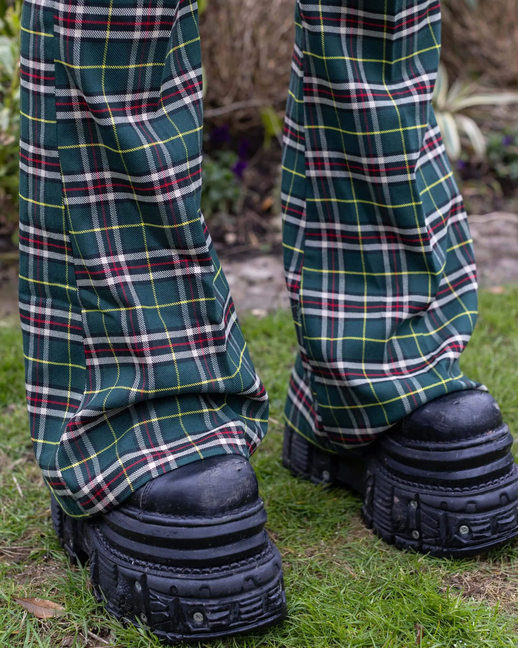 Green Tartan Plaid Bell Bottom Slacks