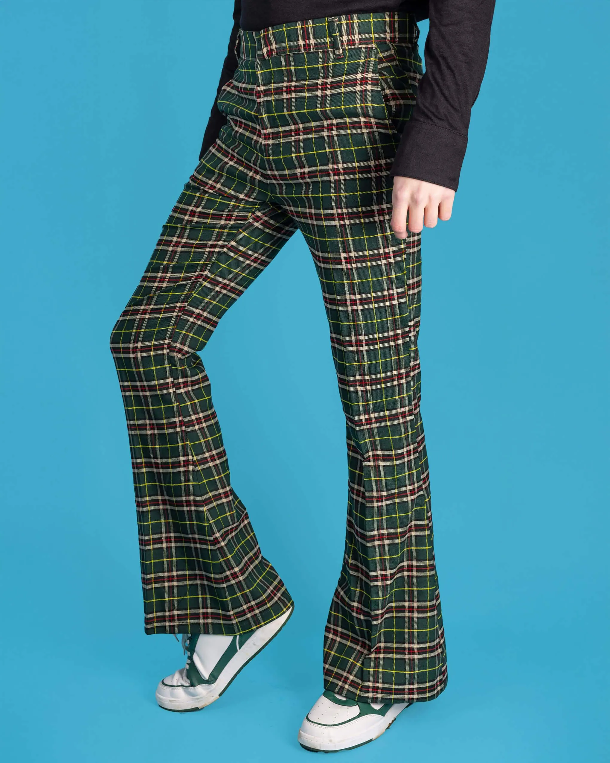 Green Tartan Plaid Bell Bottom Slacks