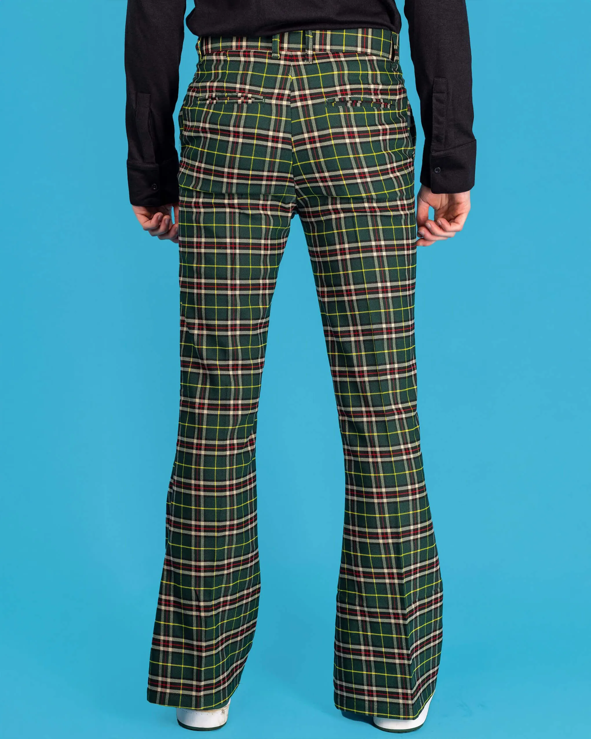 Green Tartan Plaid Bell Bottom Slacks