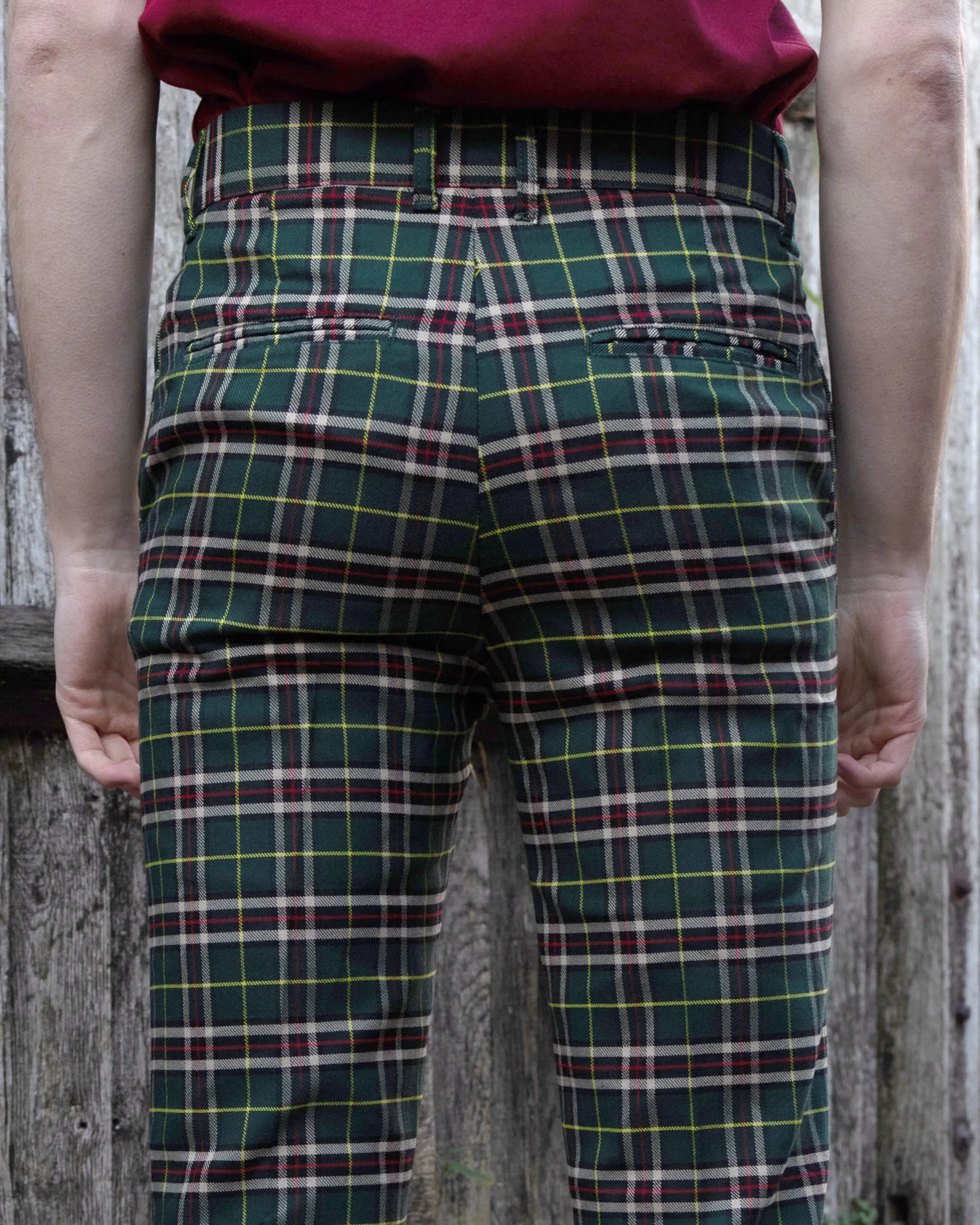 Green Tartan Plaid Bell Bottom Slacks