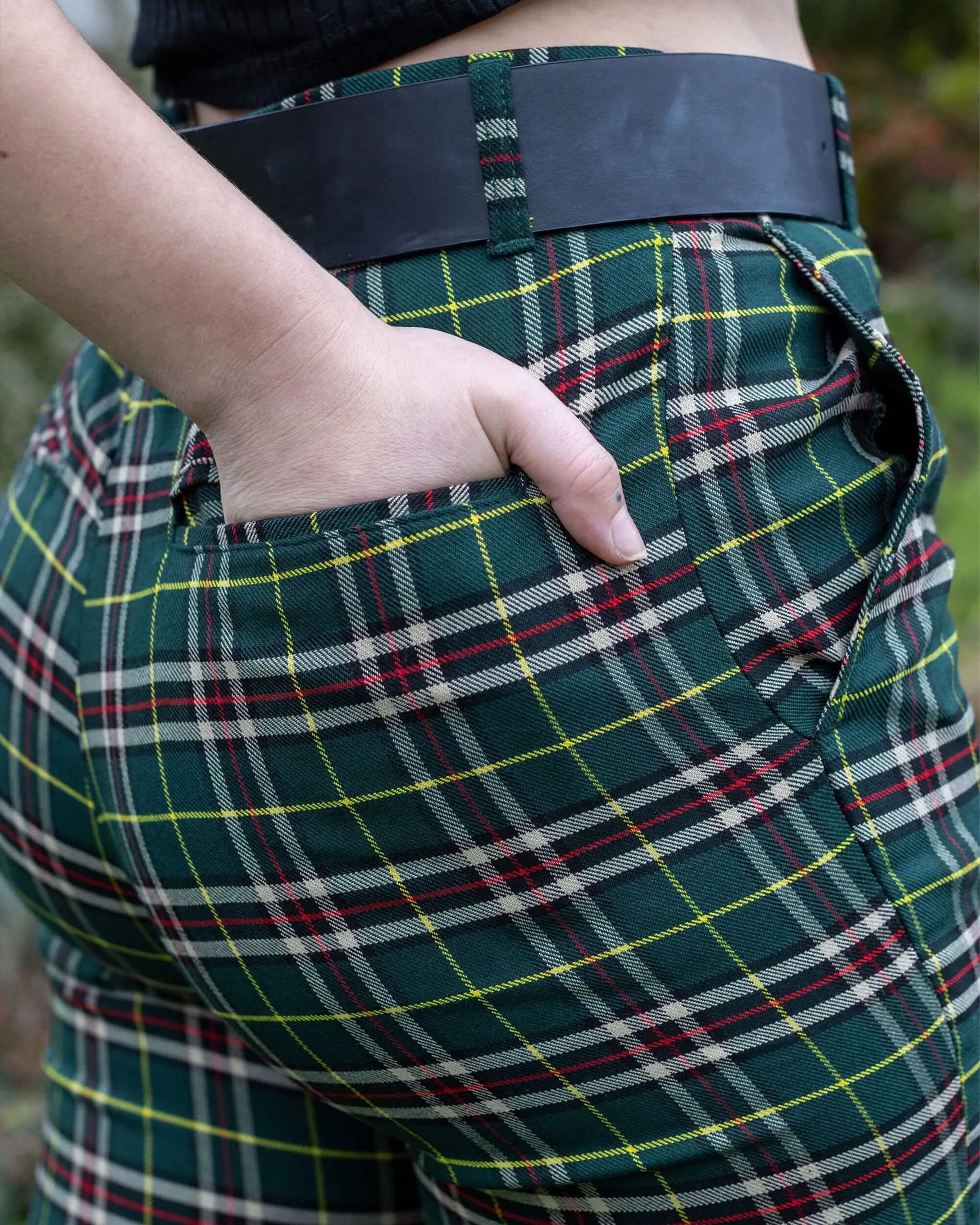 Green Tartan Plaid Bell Bottom Slacks