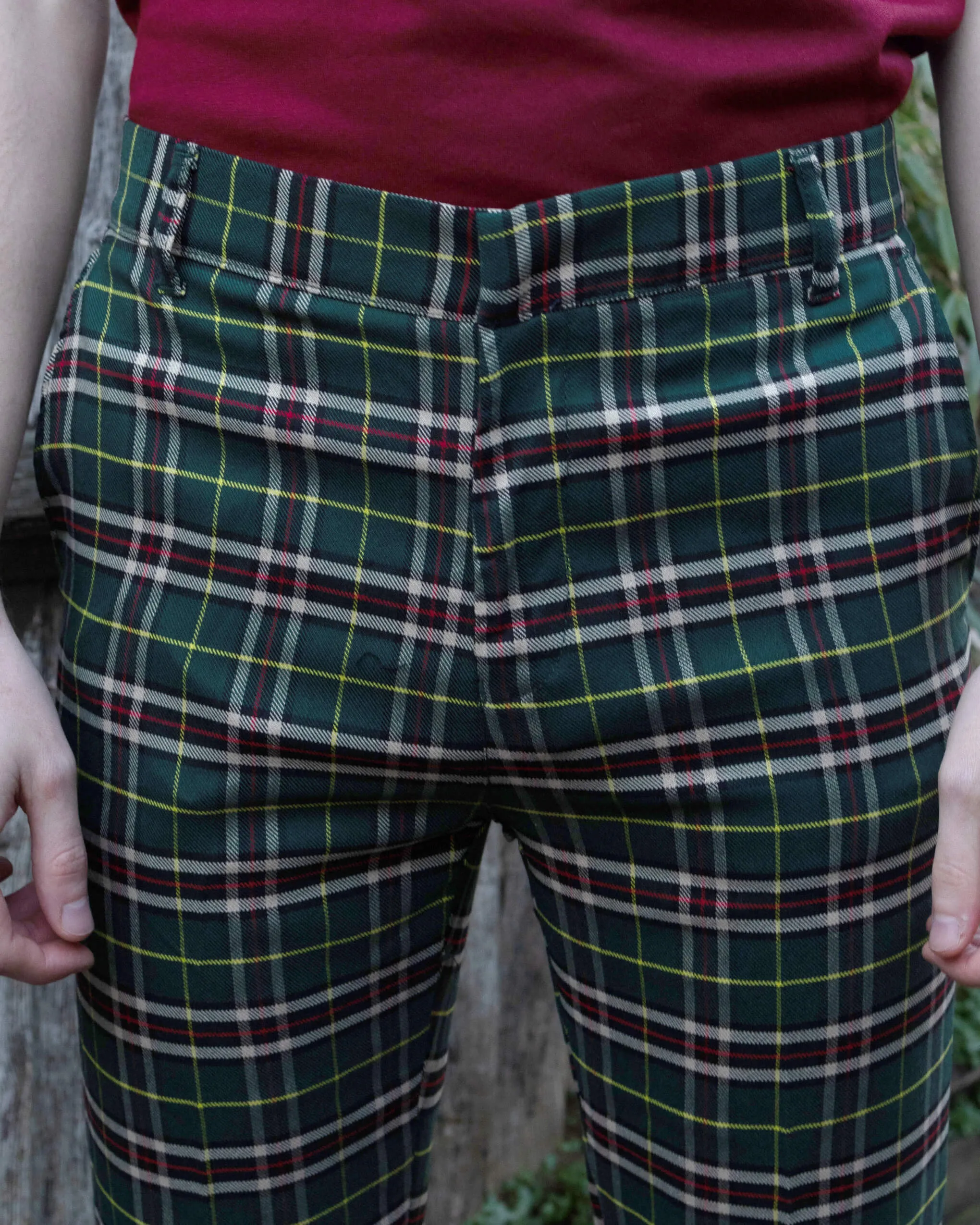 Green Tartan Plaid Bell Bottom Slacks