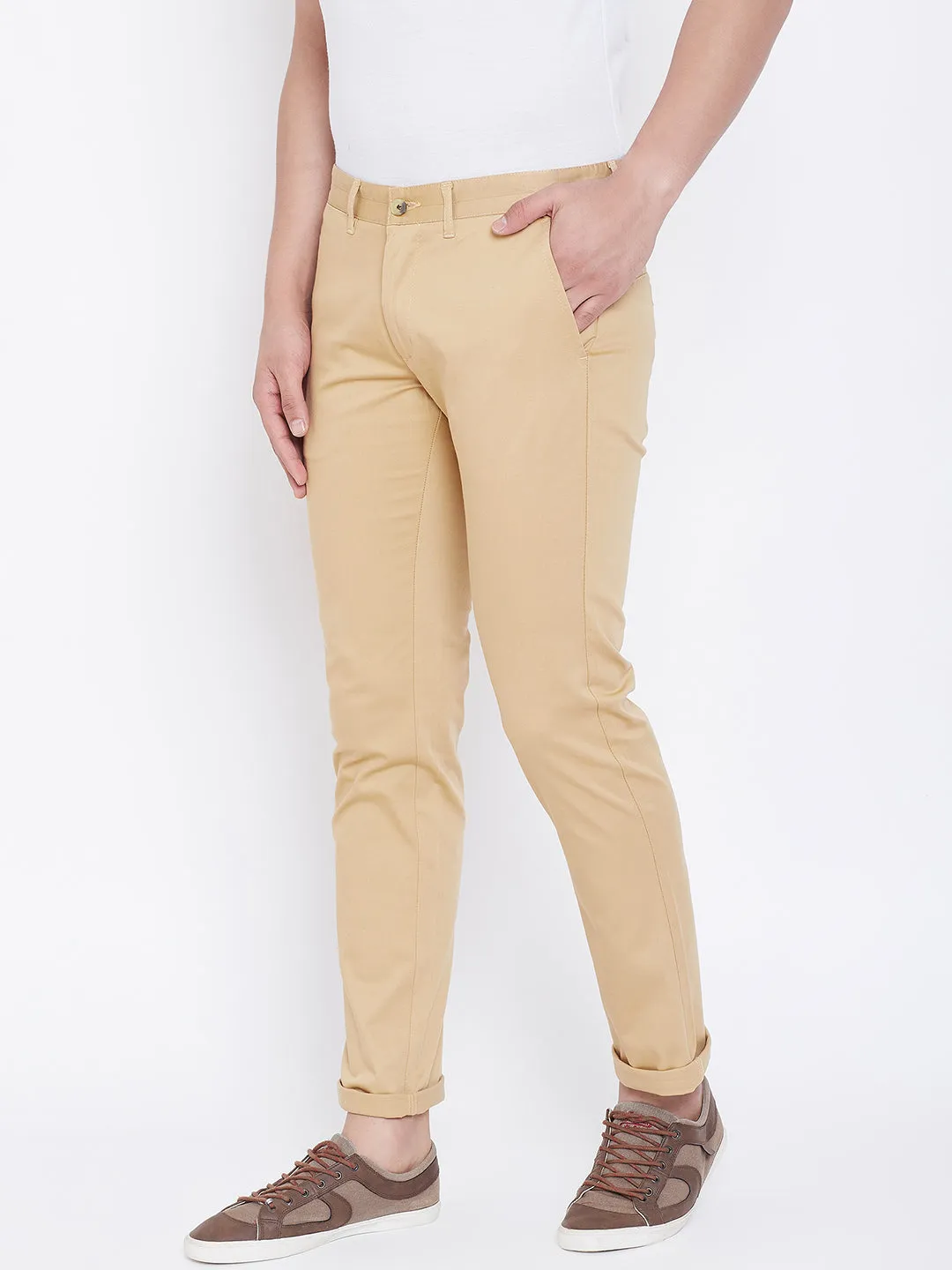 JUMP USA Men Camel Regular Fit Solid Trousers