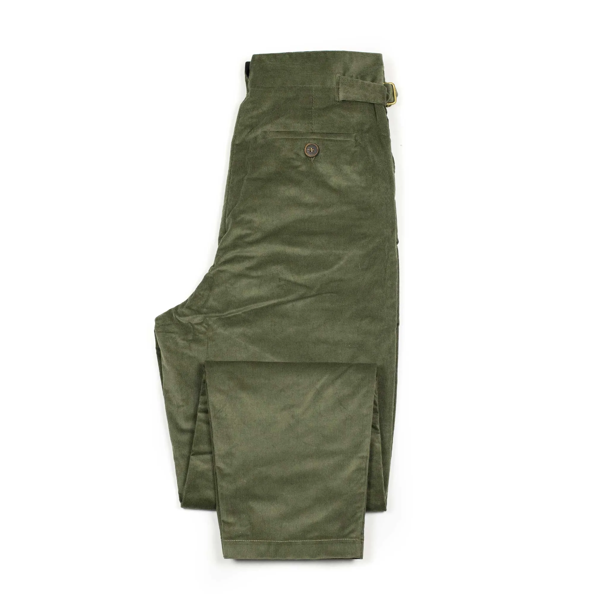 Karl side tab trousers in Green cotton corduroy