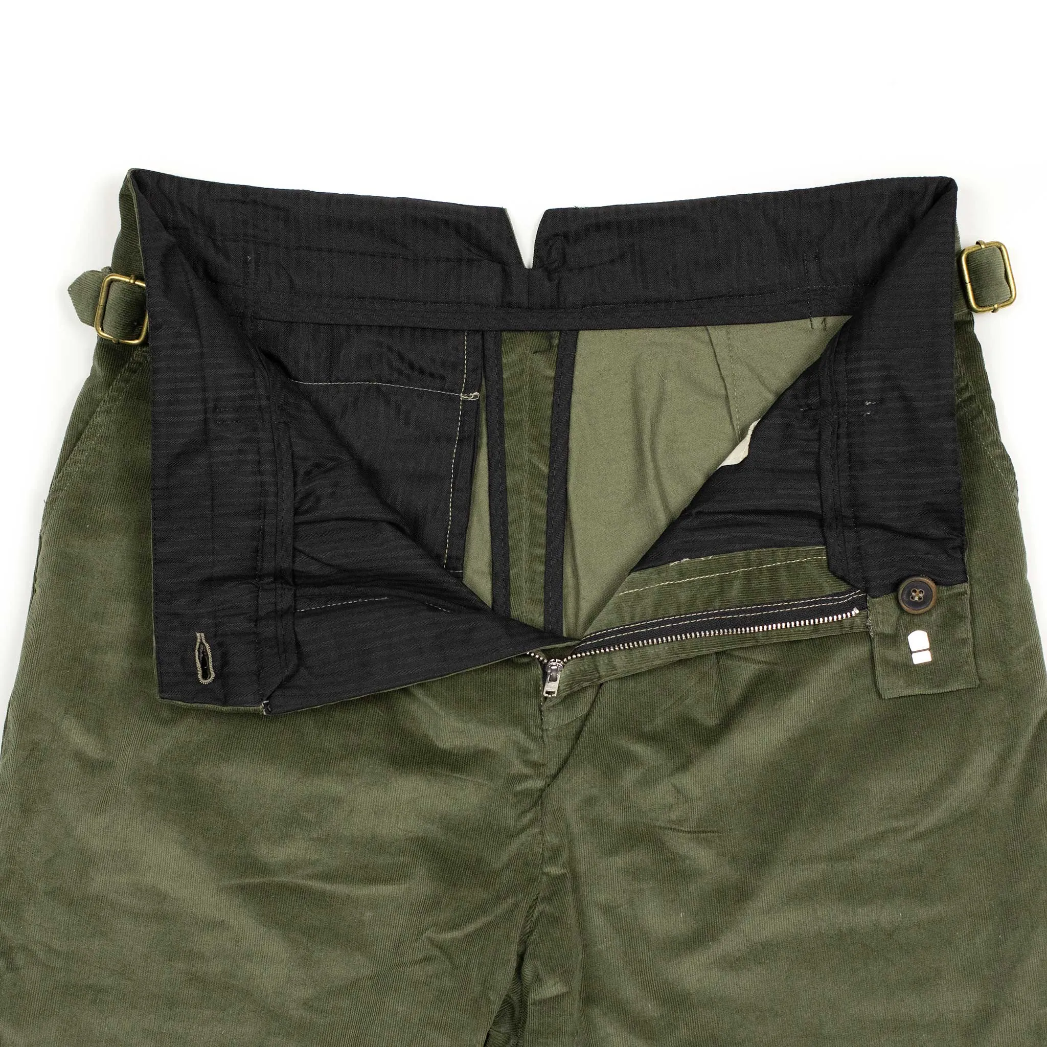 Karl side tab trousers in Green cotton corduroy