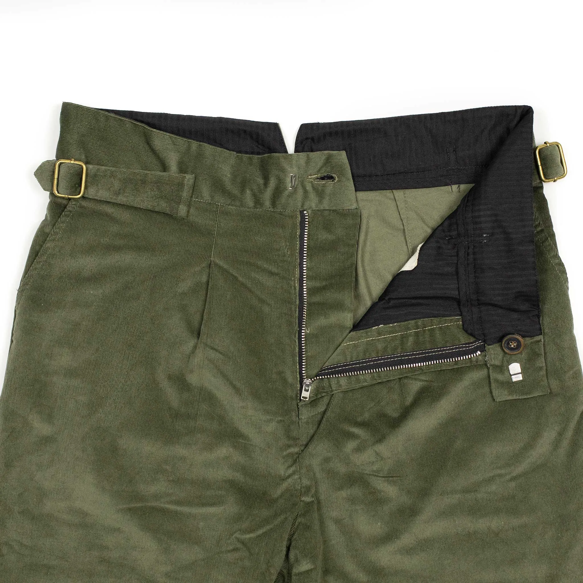 Karl side tab trousers in Green cotton corduroy