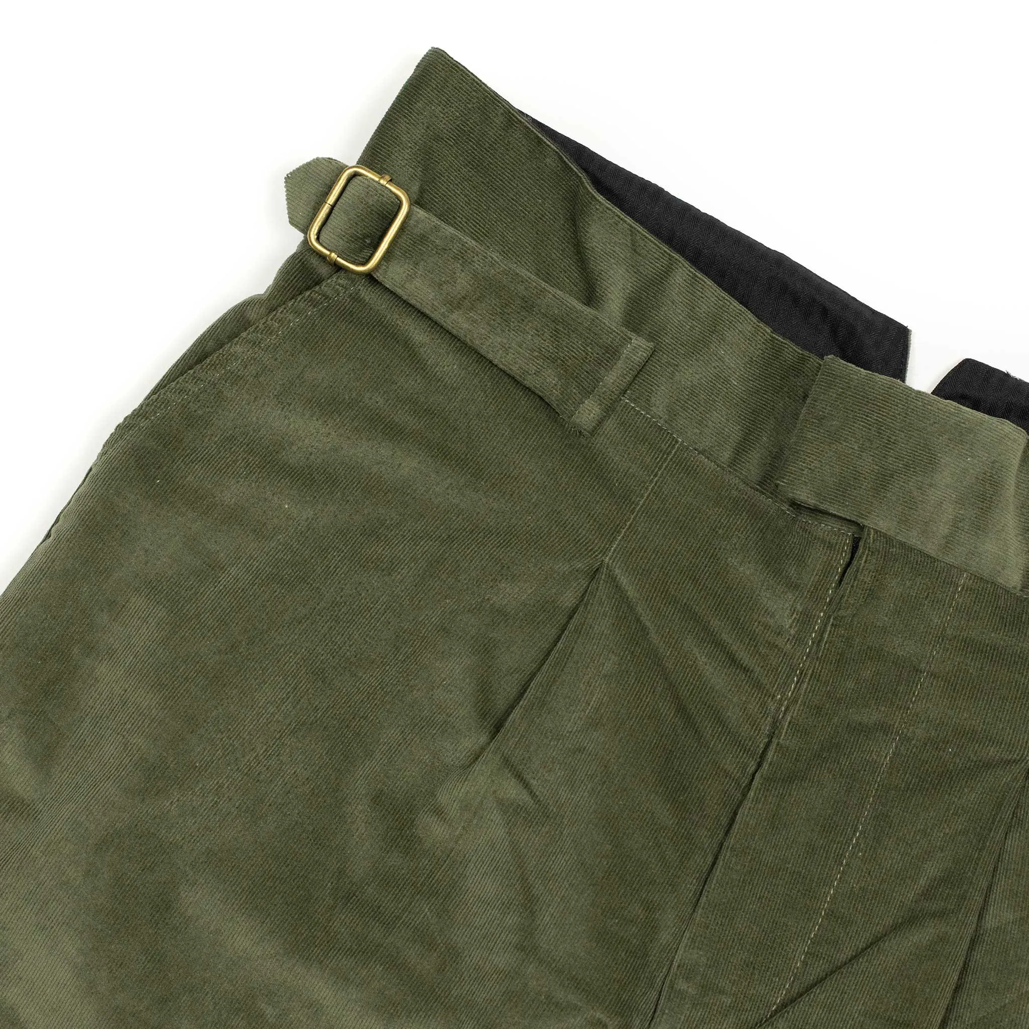 Karl side tab trousers in Green cotton corduroy