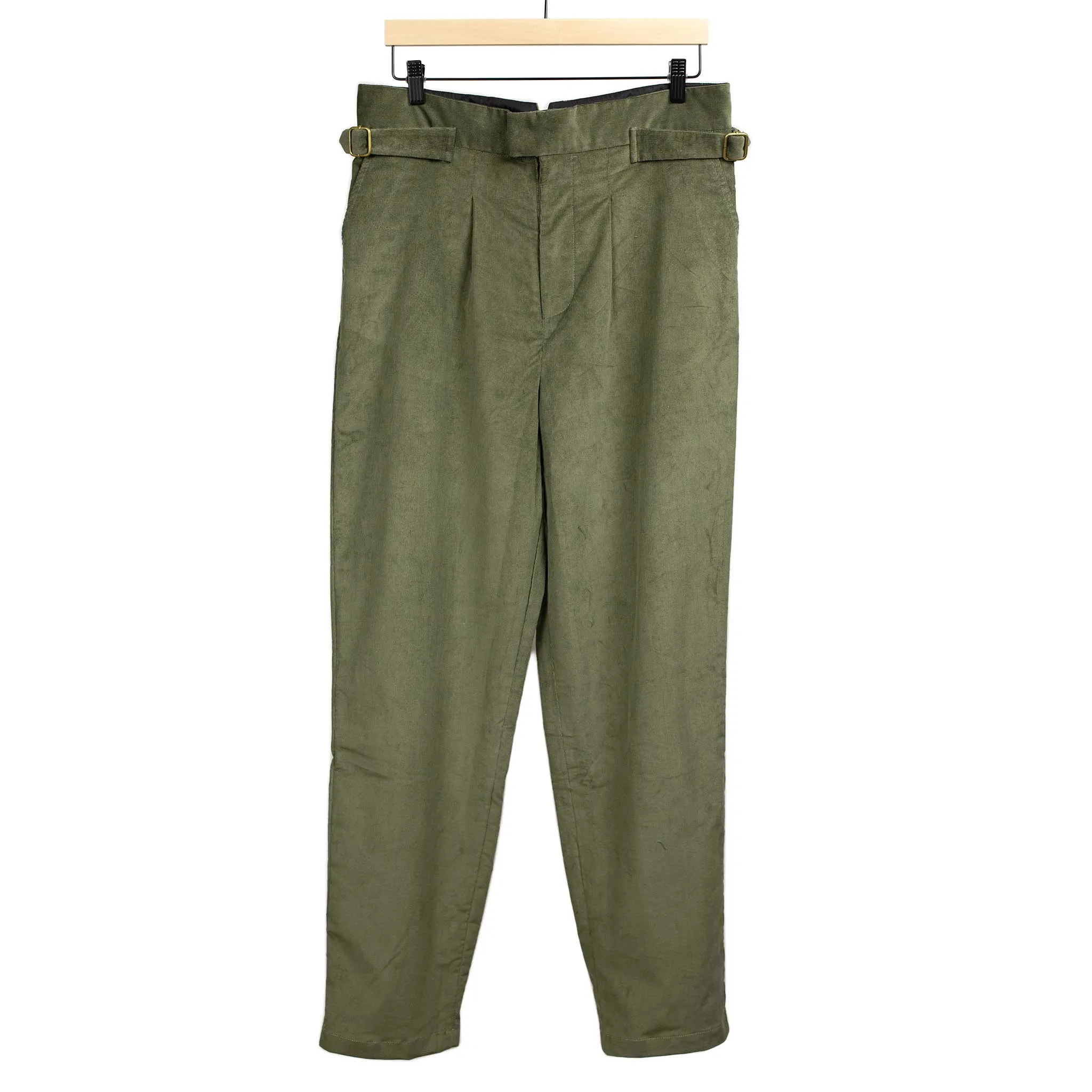 Karl side tab trousers in Green cotton corduroy