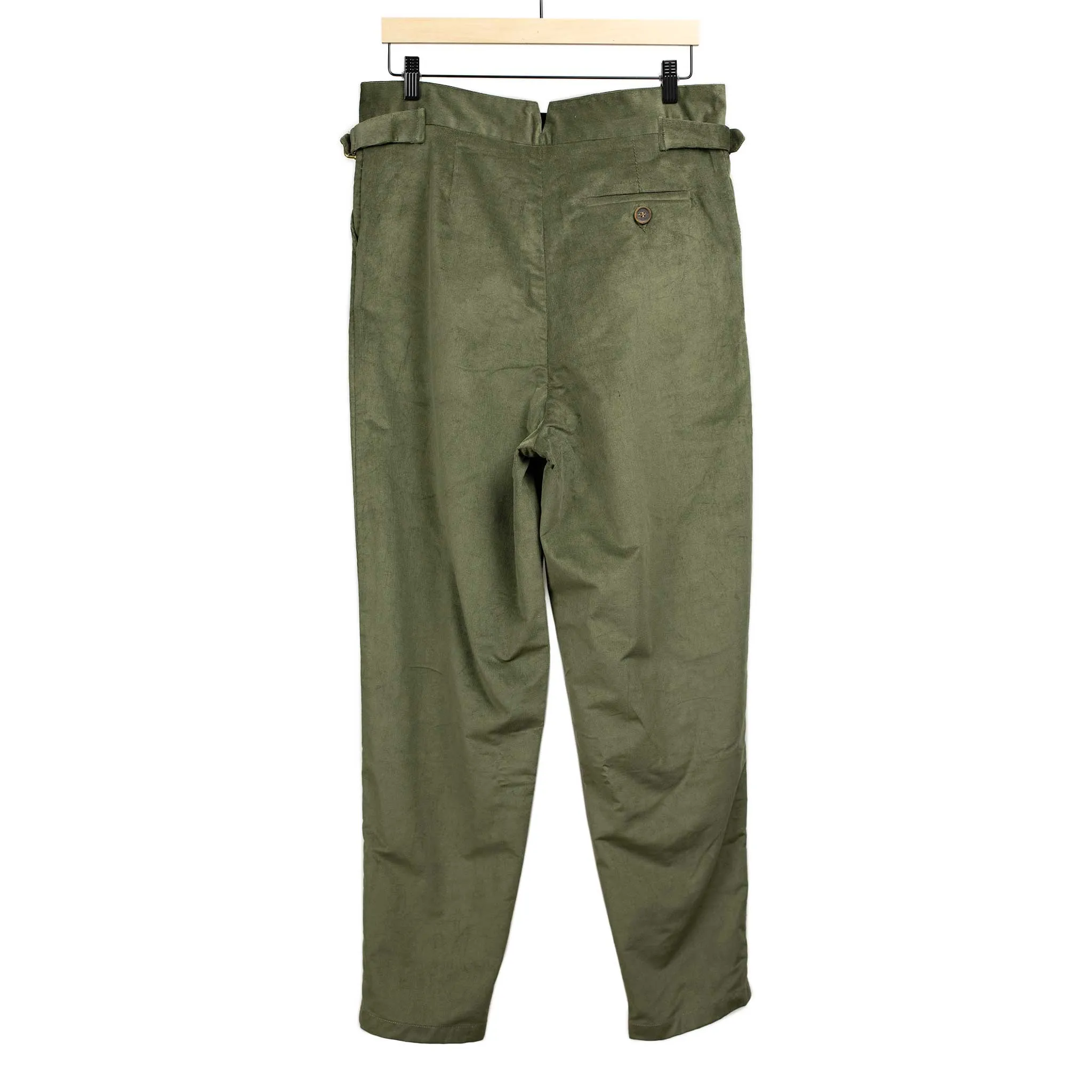 Karl side tab trousers in Green cotton corduroy