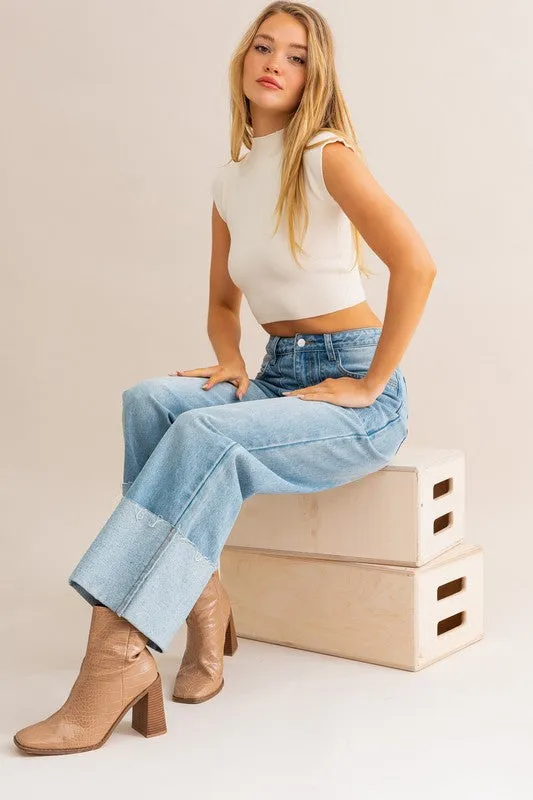 Kennedy Wide Leg Cuffed Jeans