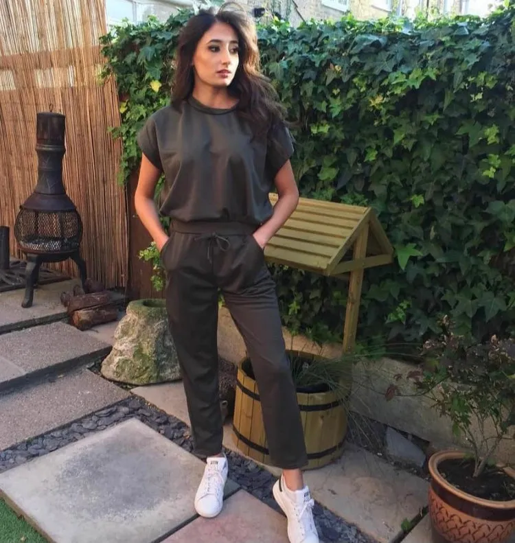 Khaki short sleeve boxy top and joggers