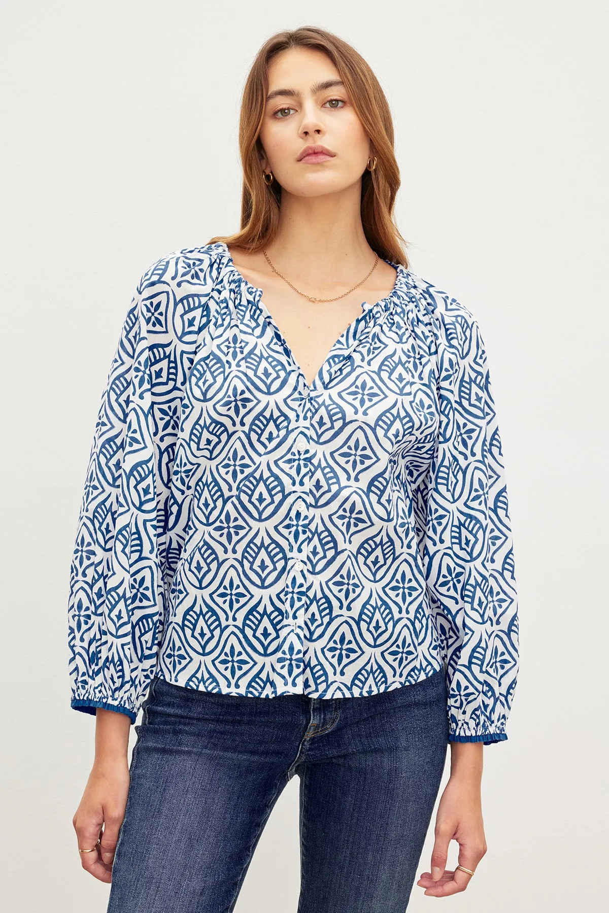 MARIAN PRINTED BUTTON FRONT TOP