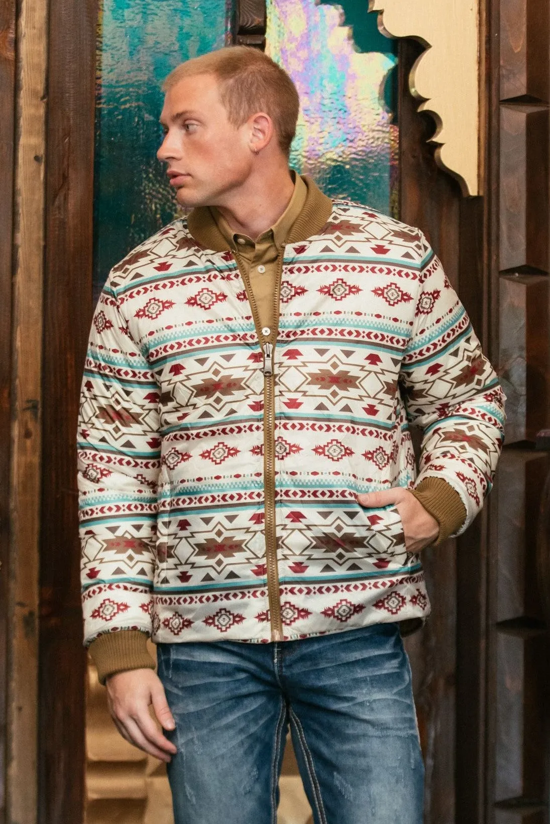 Mens Insulated Reversible Jacket - Beige