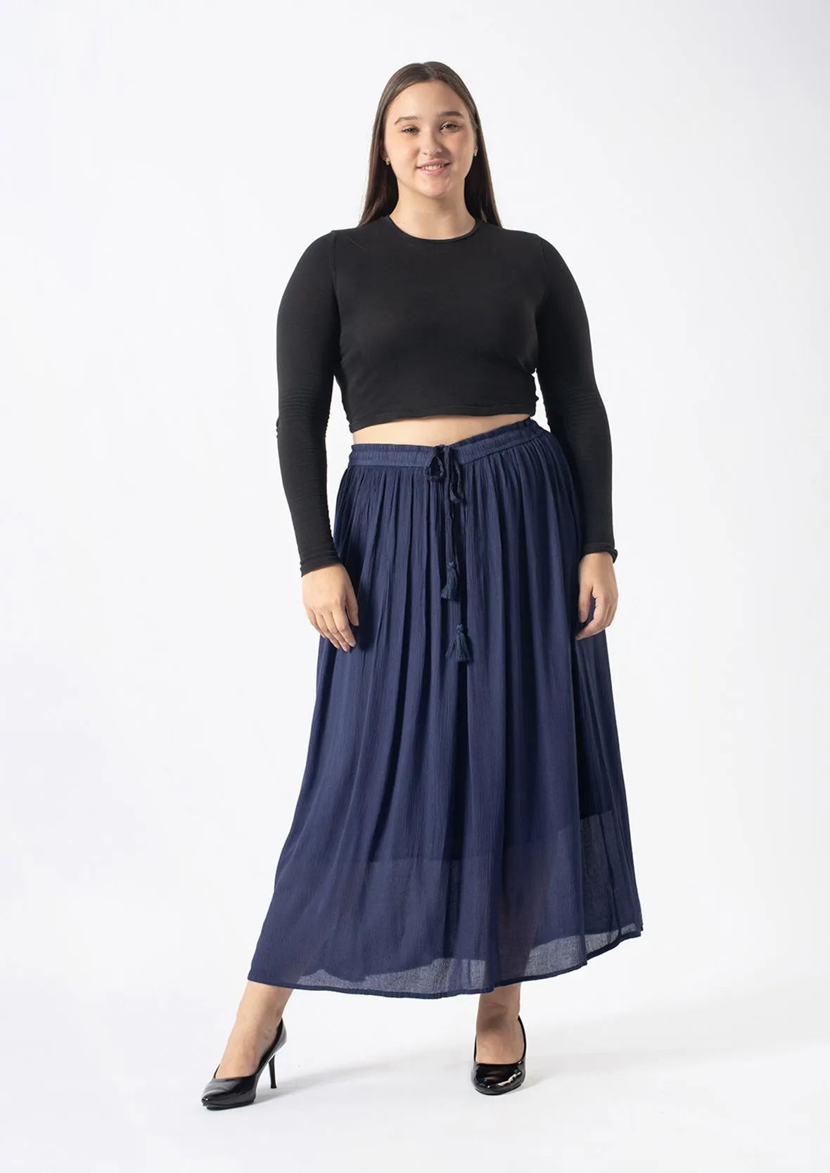 Midi Skirt With Drawstring Waist