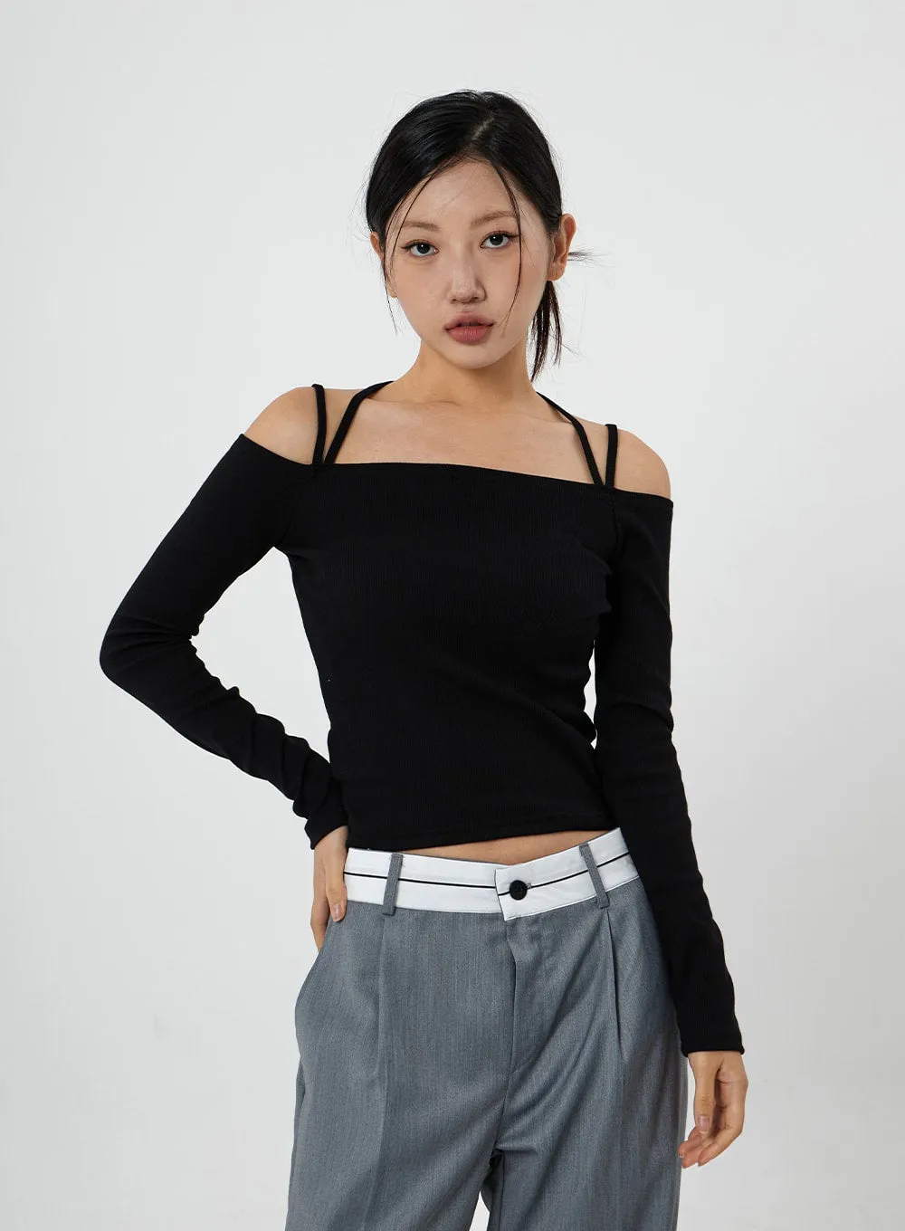 Open Shoulder Neck Long Sleeve T-Shirt CS21