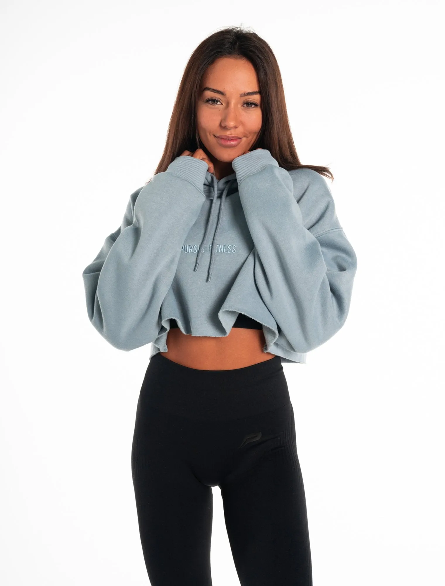 Oversized Crop Hoodie - Washed Blue