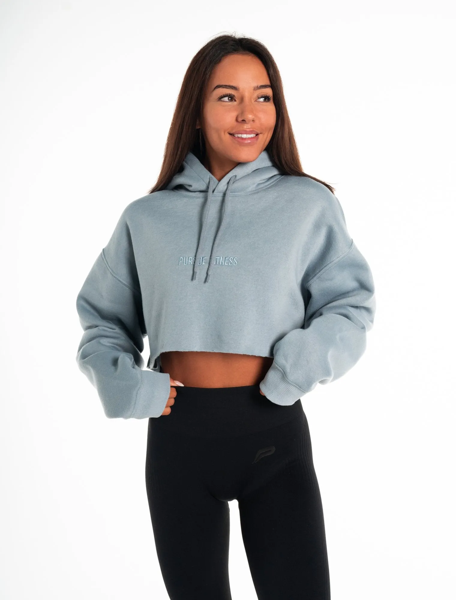 Oversized Crop Hoodie - Washed Blue