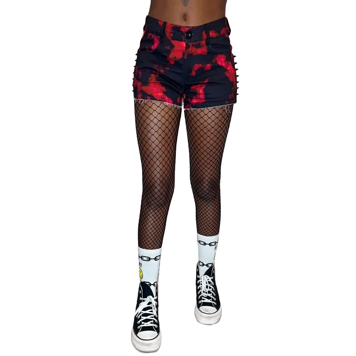 Pentagram Tie-Dye Studded Denim Shorts