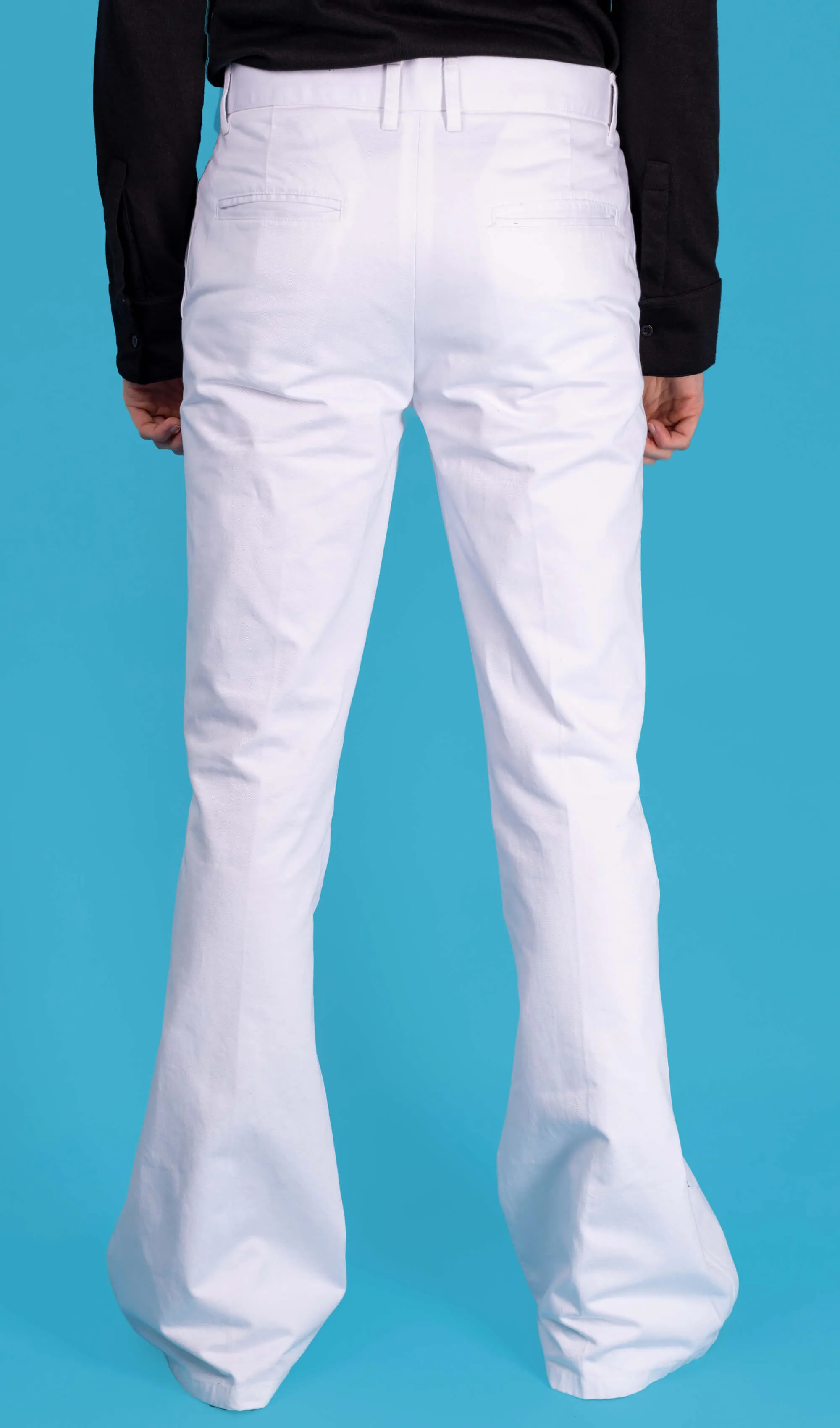 Presley White Cotton Bell Bottom Trouser Slacks